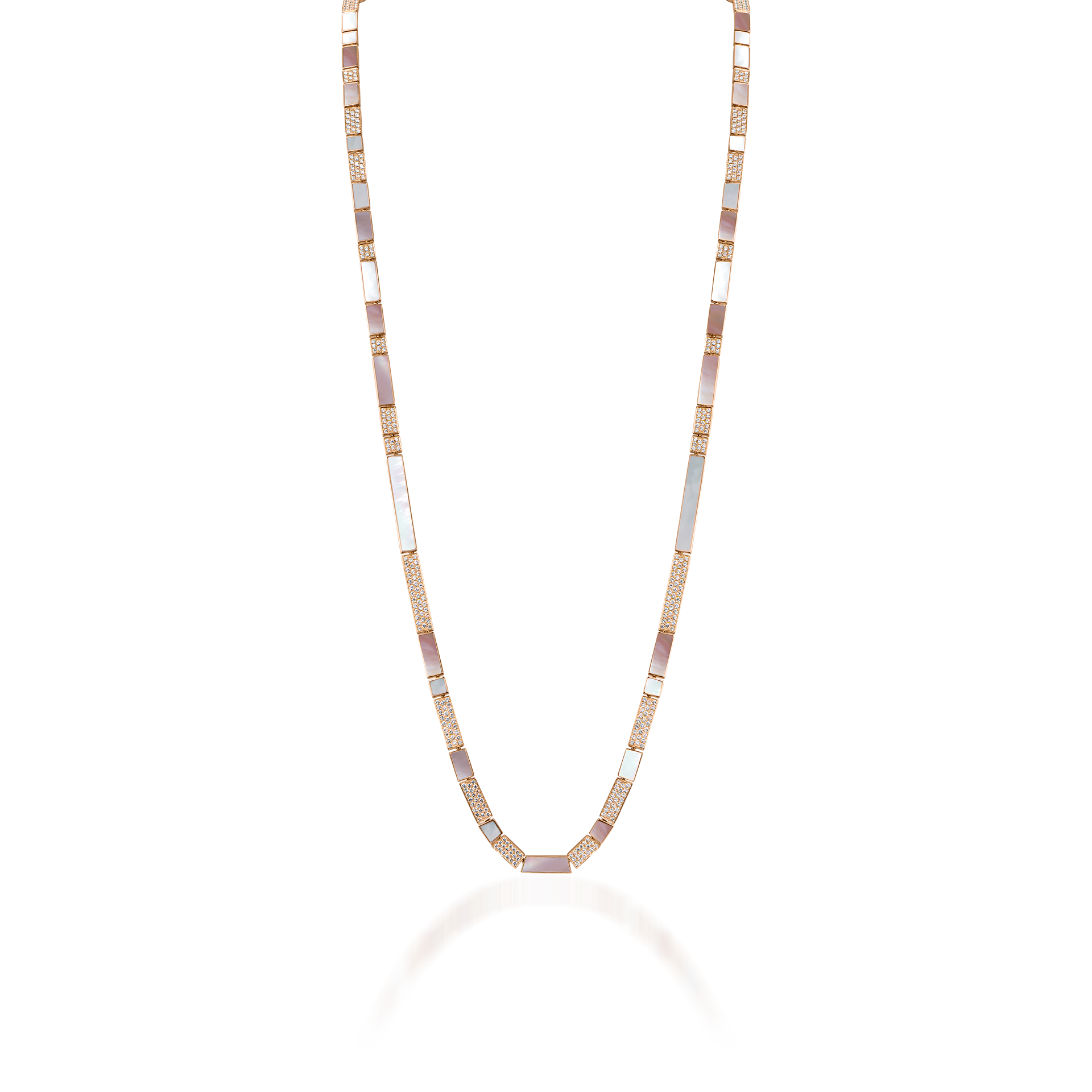 Nova Opera 34" Necklace with White Mother of Pearl, Pink Mother of Pearl and Diamond Long Chain In 18K Rose Gold