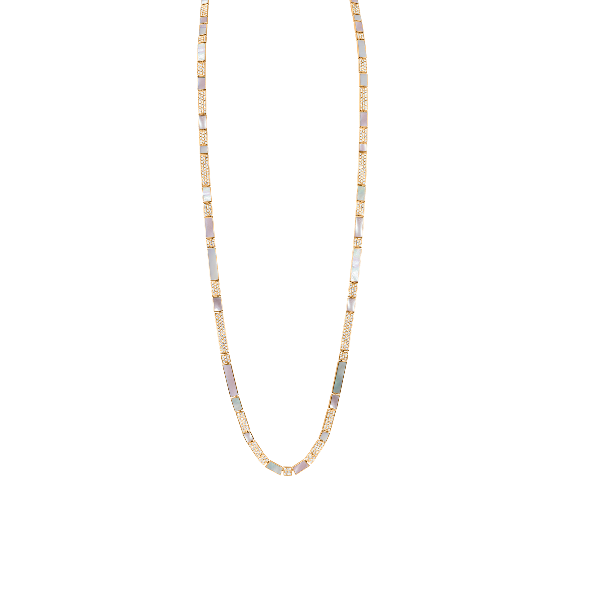 Nova Opera 31" Necklace with White Mother of Pearl, Pink Mother of Pearl and Diamond Long Chain In 18K Yellow Gold