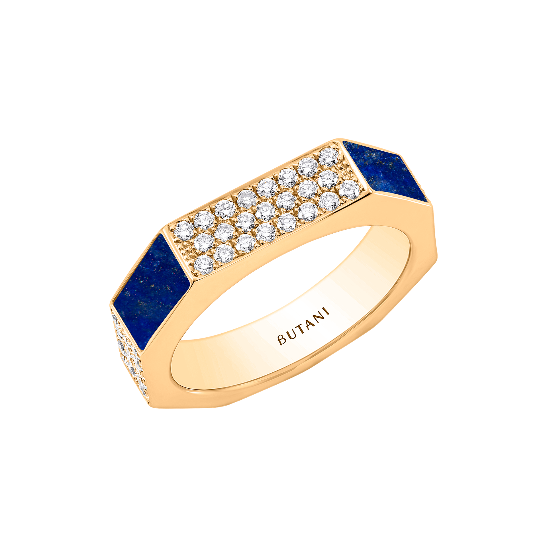 Nova Wide Lapis Lazuli & Diamond Ring In 18K Yellow Gold