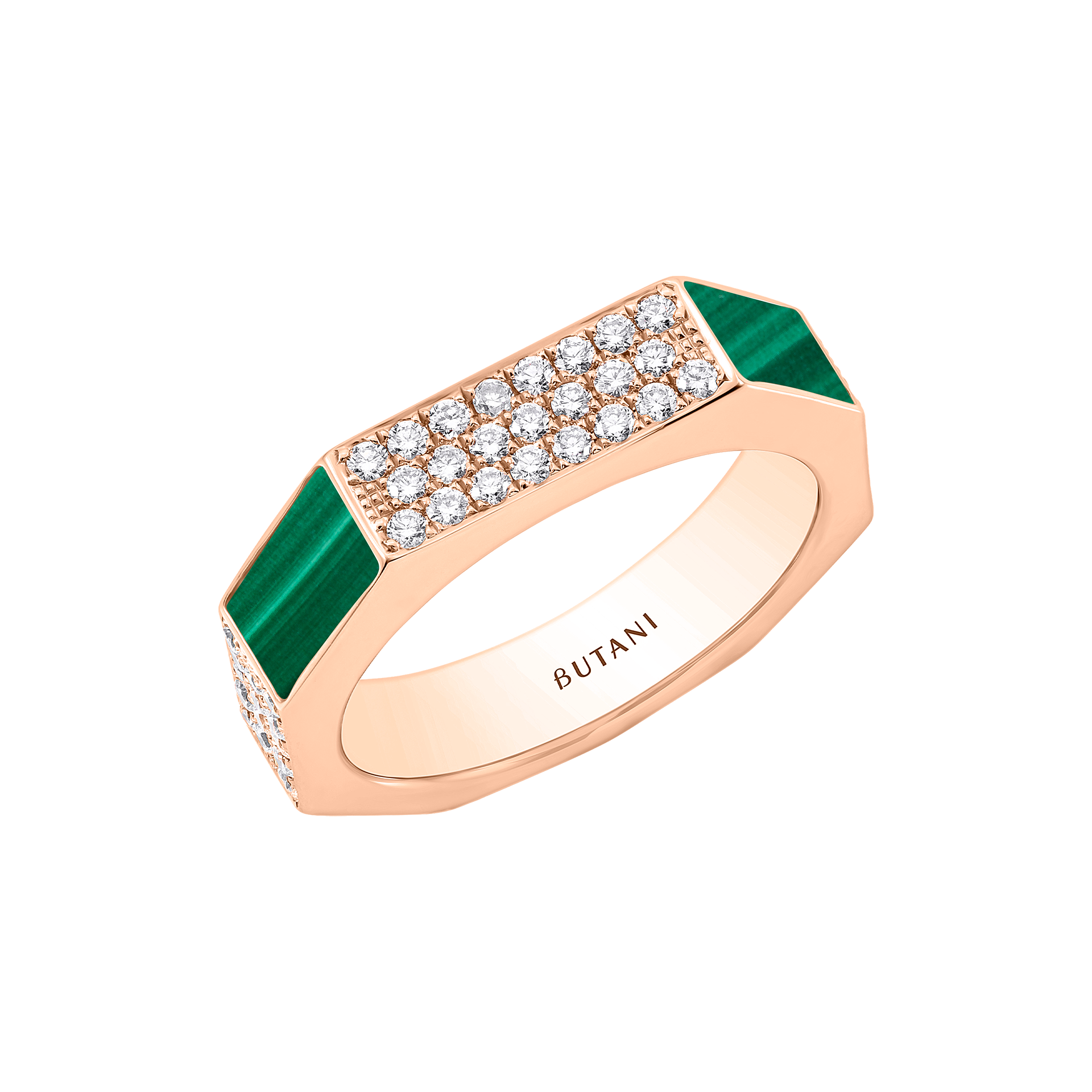 Nova Wide Malachite  & Diamond Ring In 18K Rose Gold