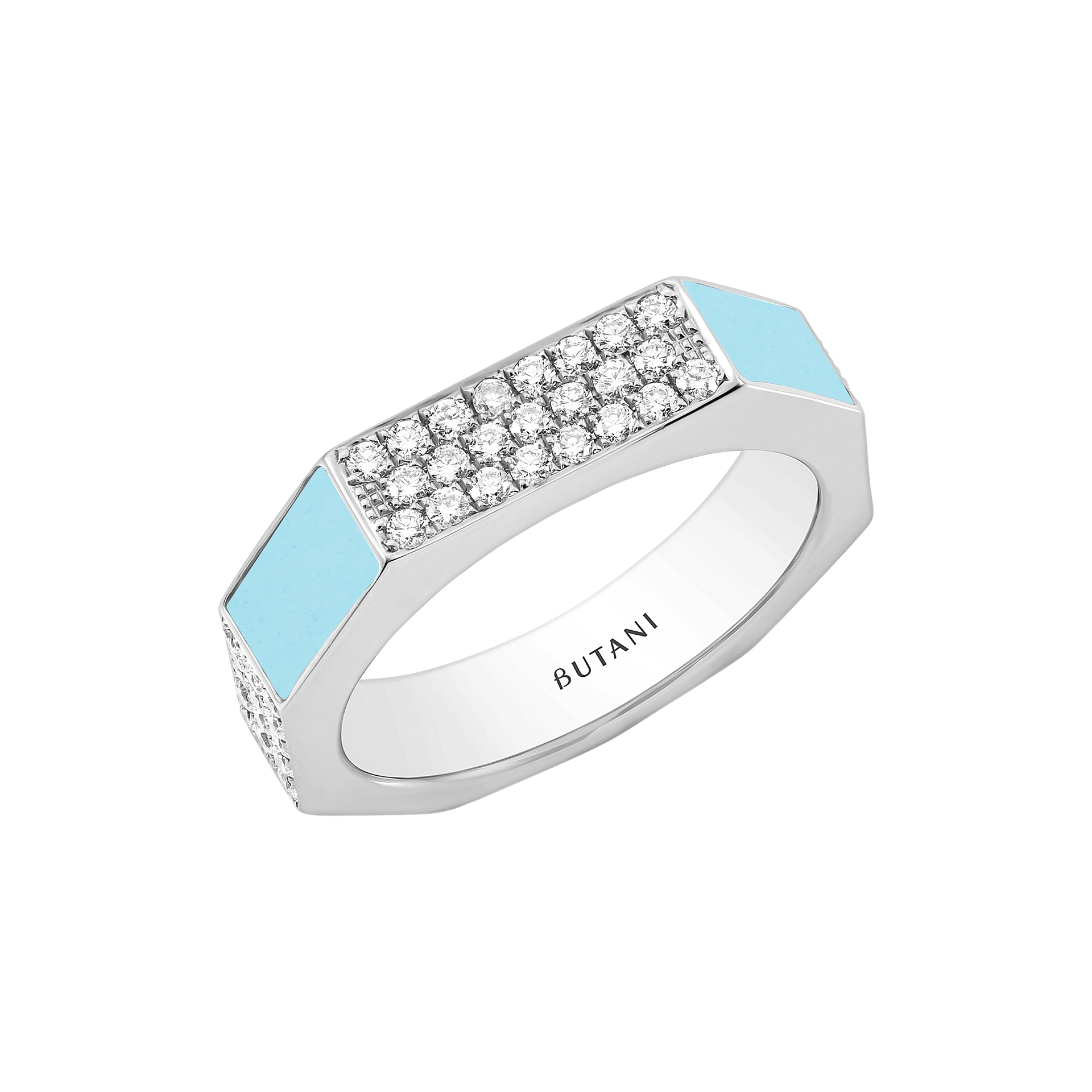 Nova Wide Turquoise & Diamond Ring In 18K White Gold