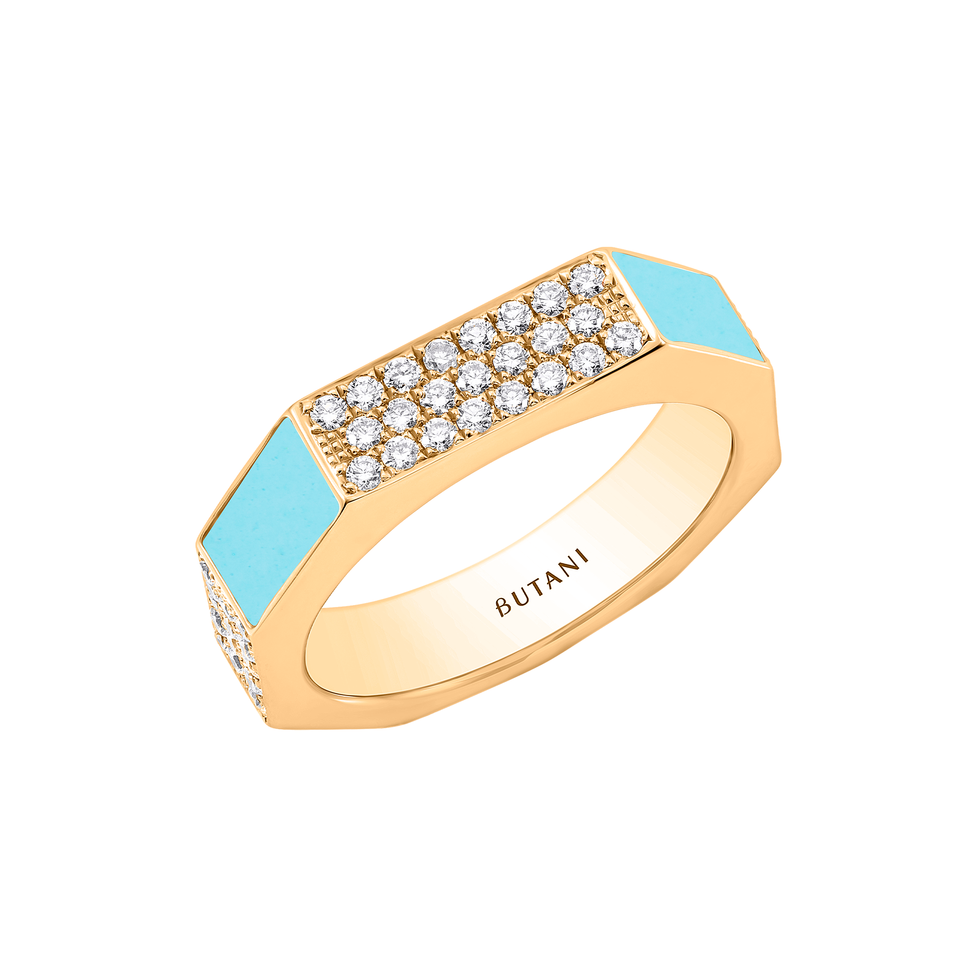 Nova Wide Turquoise & Diamond Ring In 18K Yellow Gold