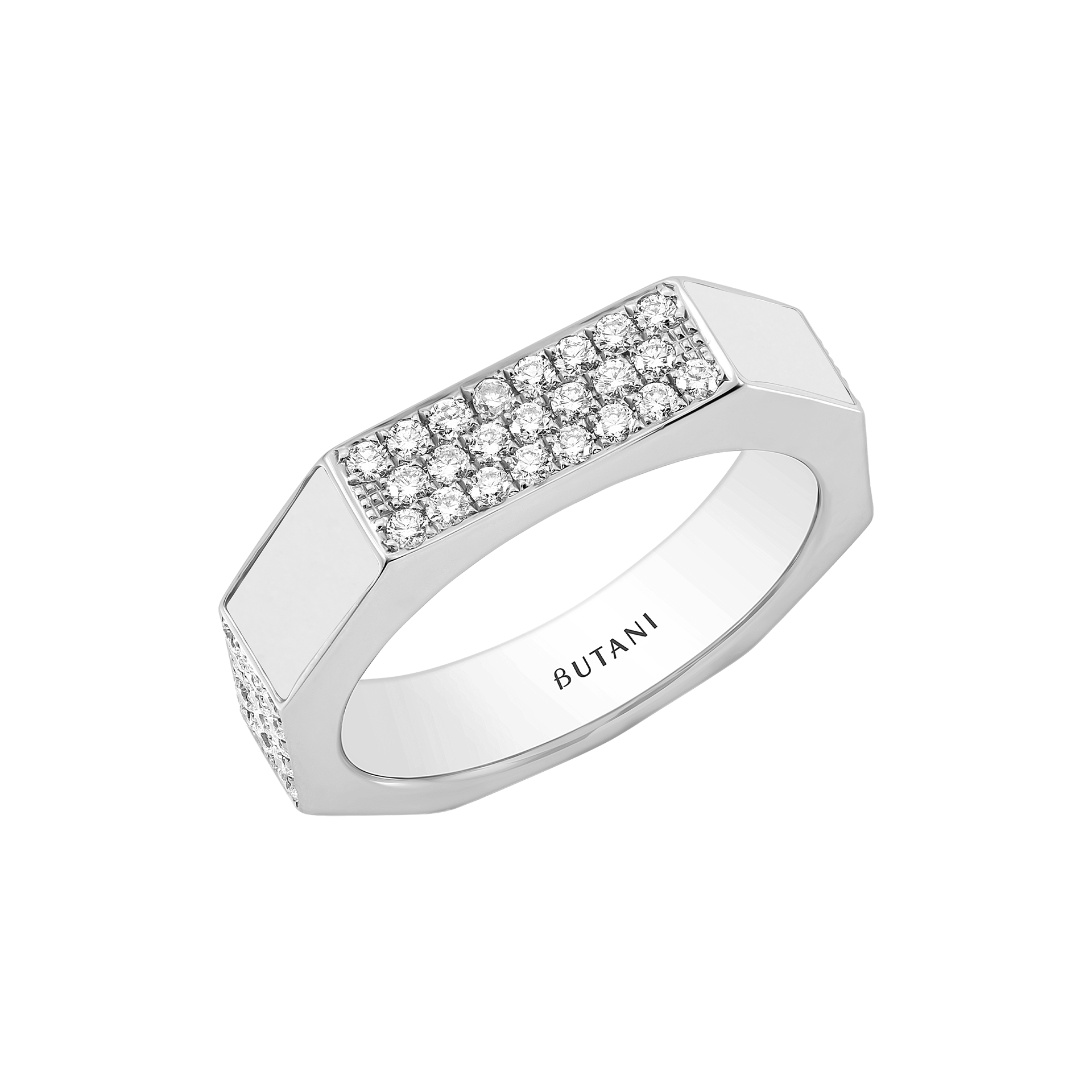 Nova Wide White Agate & Diamond Ring In 18K White Gold