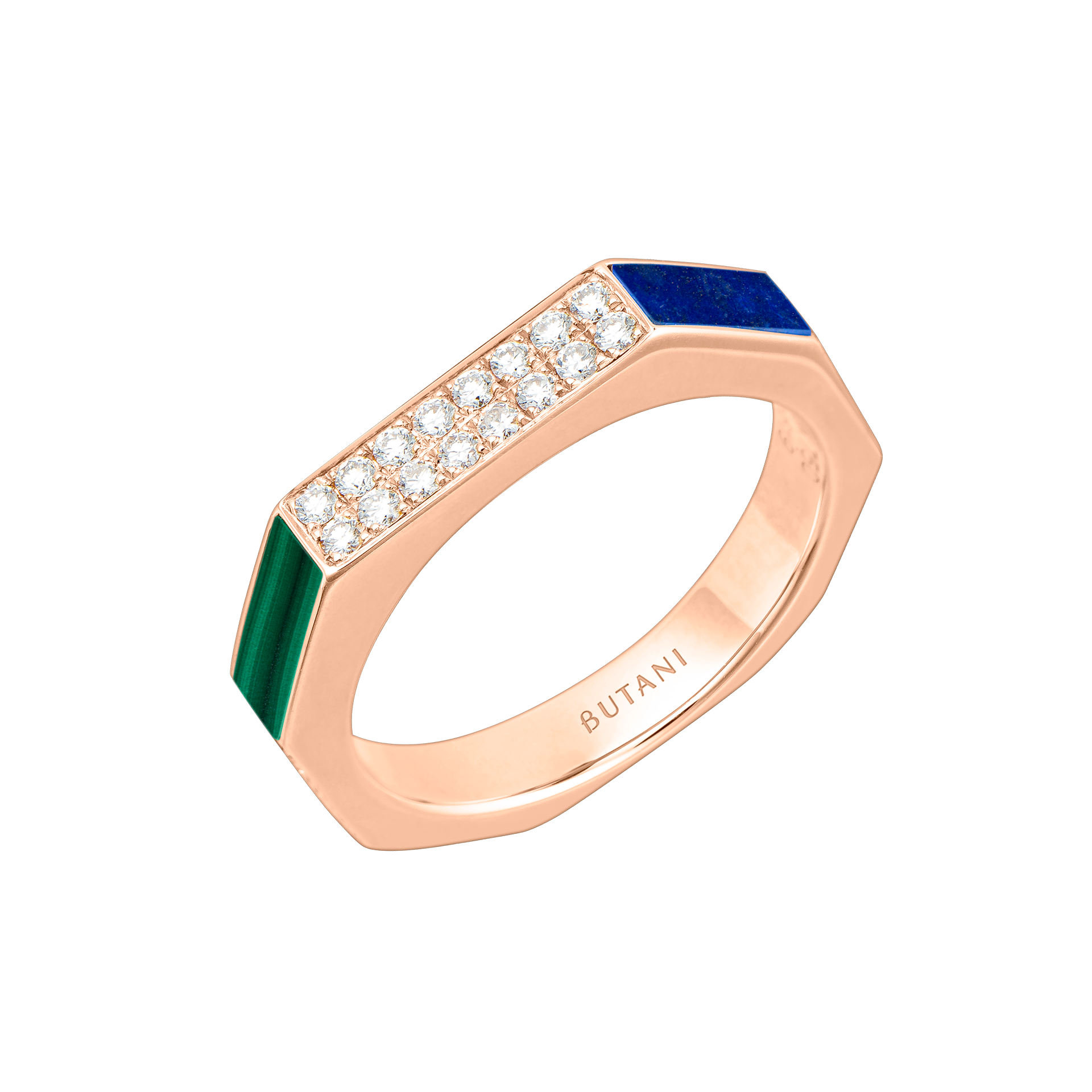 Nova Slim Diamond Ring with Malachite & Lapis Lazuli In 18K Rose Gold