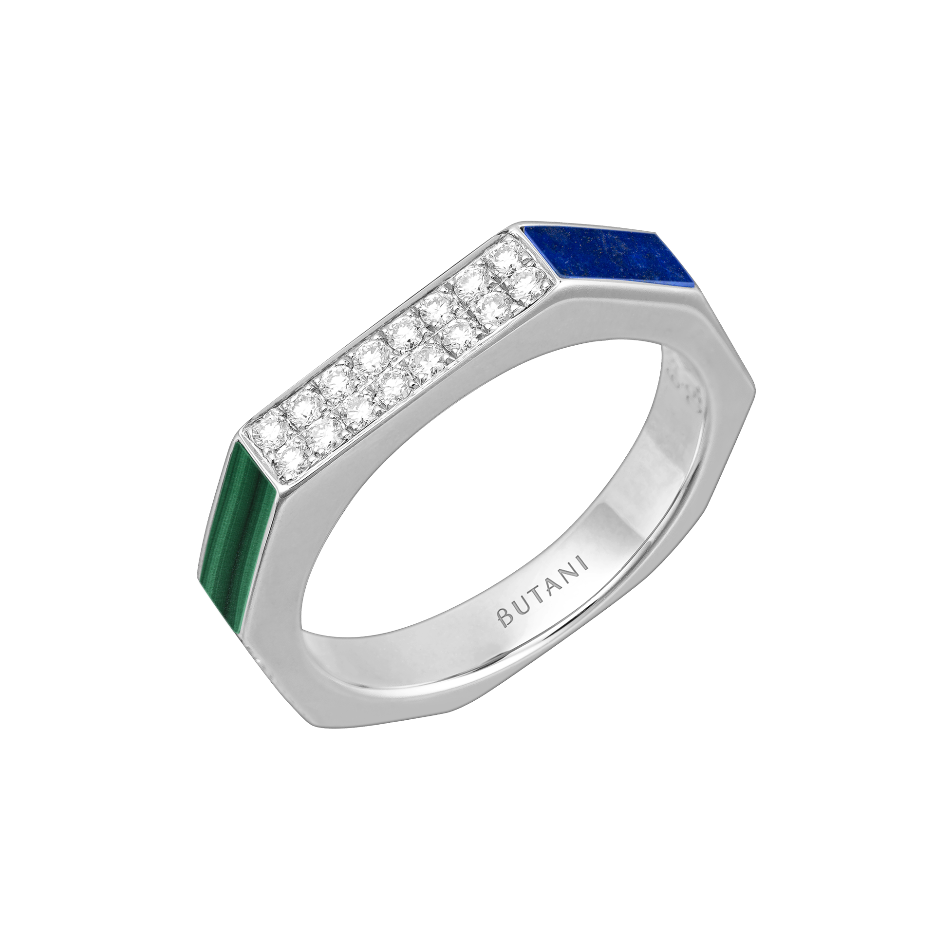 Nova Slim Diamond Ring with Malachite & Lapis Lazuli In 18K White Gold