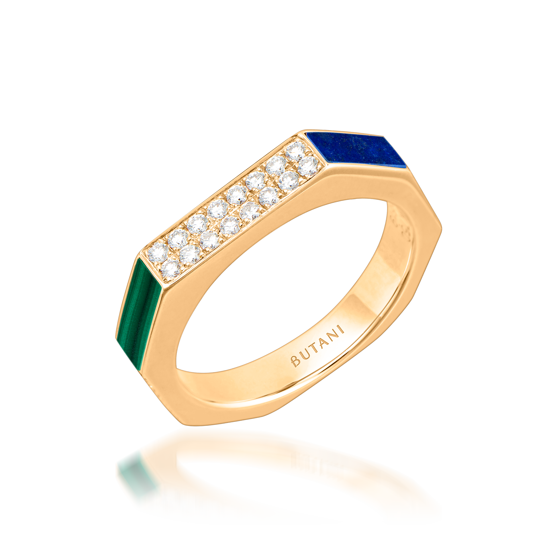 Nova Slim Diamond Ring with Malachite & Lapis Lazuli In 18K Yellow Gold