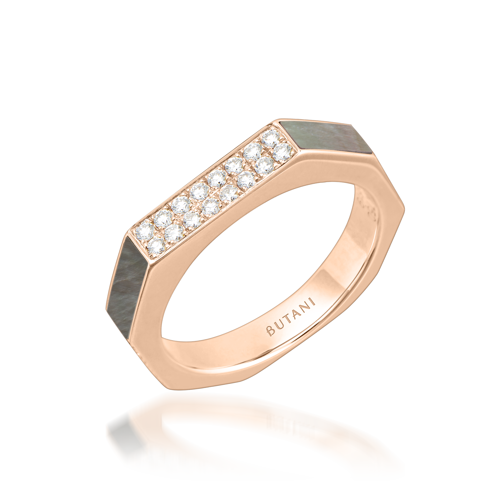 Nova Slim Diamond Ring with Grey Mother of Pearl In 18K Rose Gold