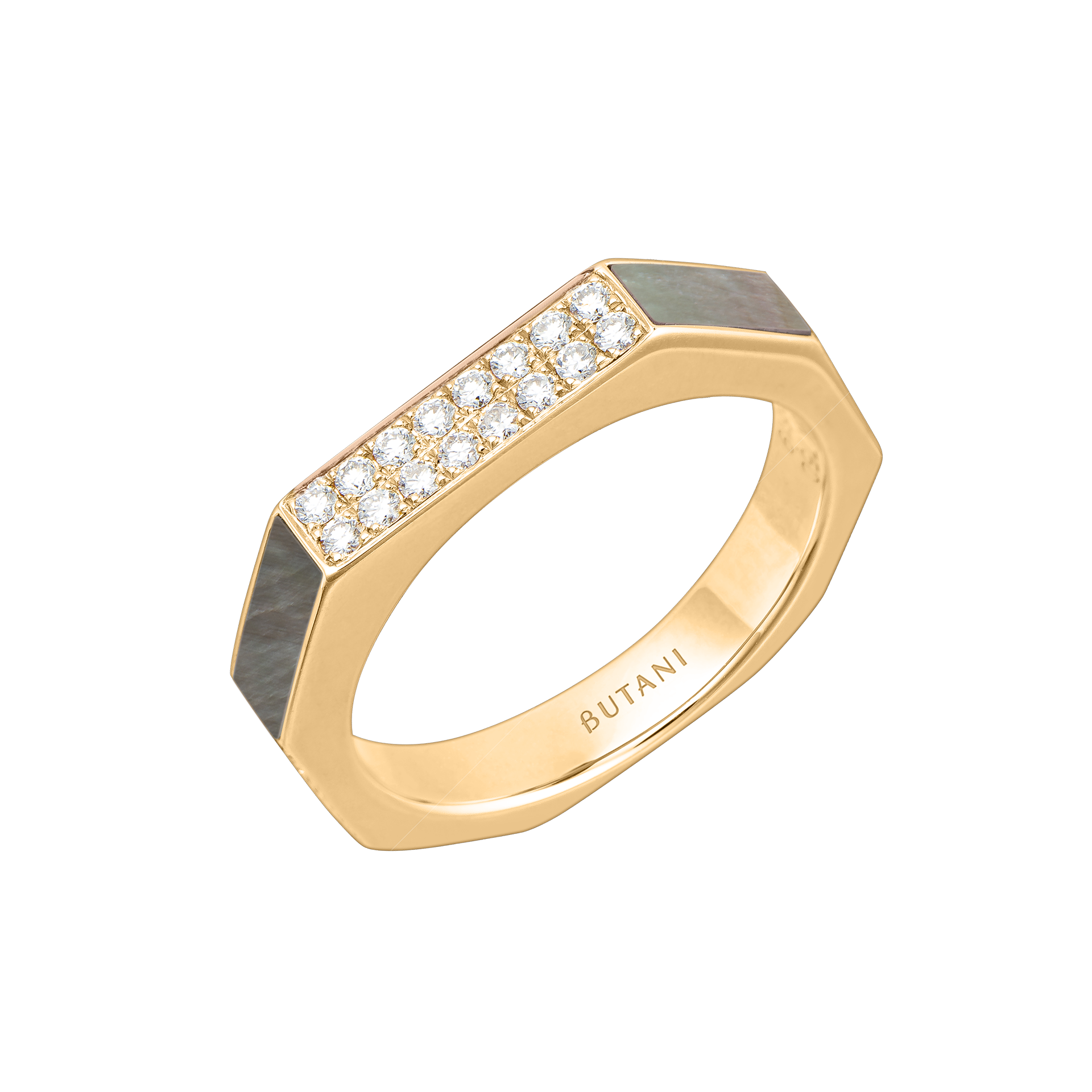 Nova Slim Diamond Ring with Grey Mother of Pearl In 18K Yellow Gold