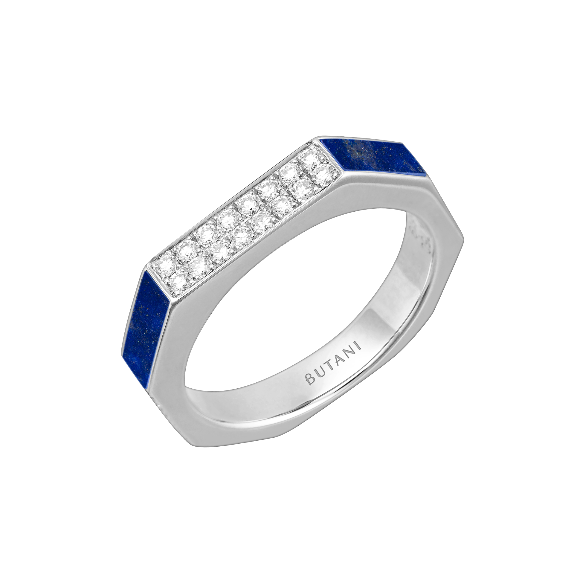 Nova Slim Diamond Ring with Lapis Lazuli In 18K White Gold