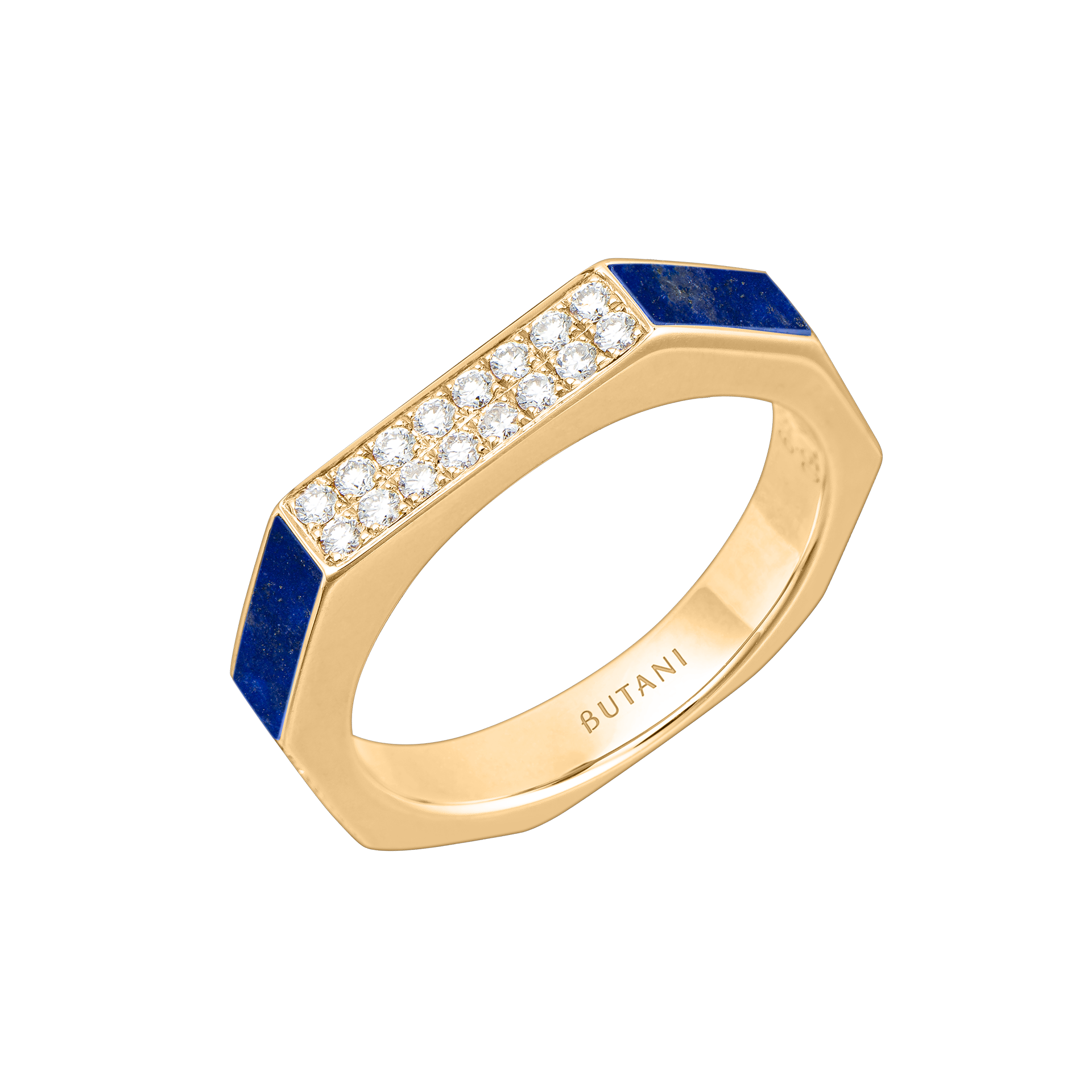 Nova Slim Diamond Ring with Lapis Lazuli In 18K Yellow Gold