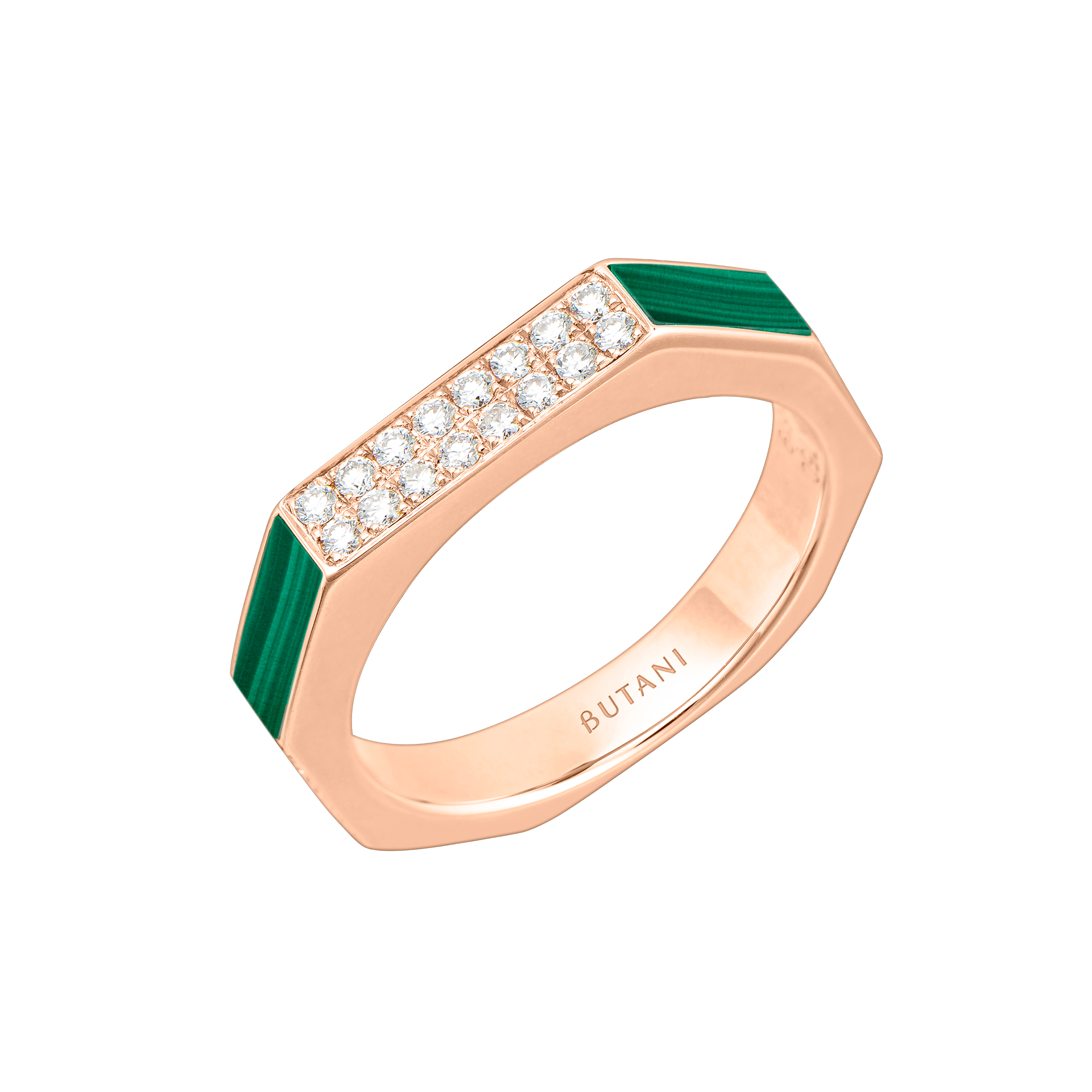 Nova Slim Diamond Ring with Malachite In 18K Rose Gold