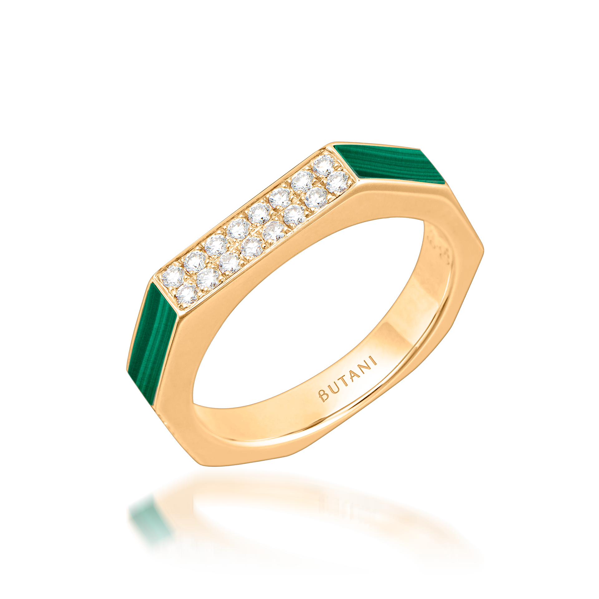 Nova Slim Diamond Ring with Malachite In 18K Yellow Gold