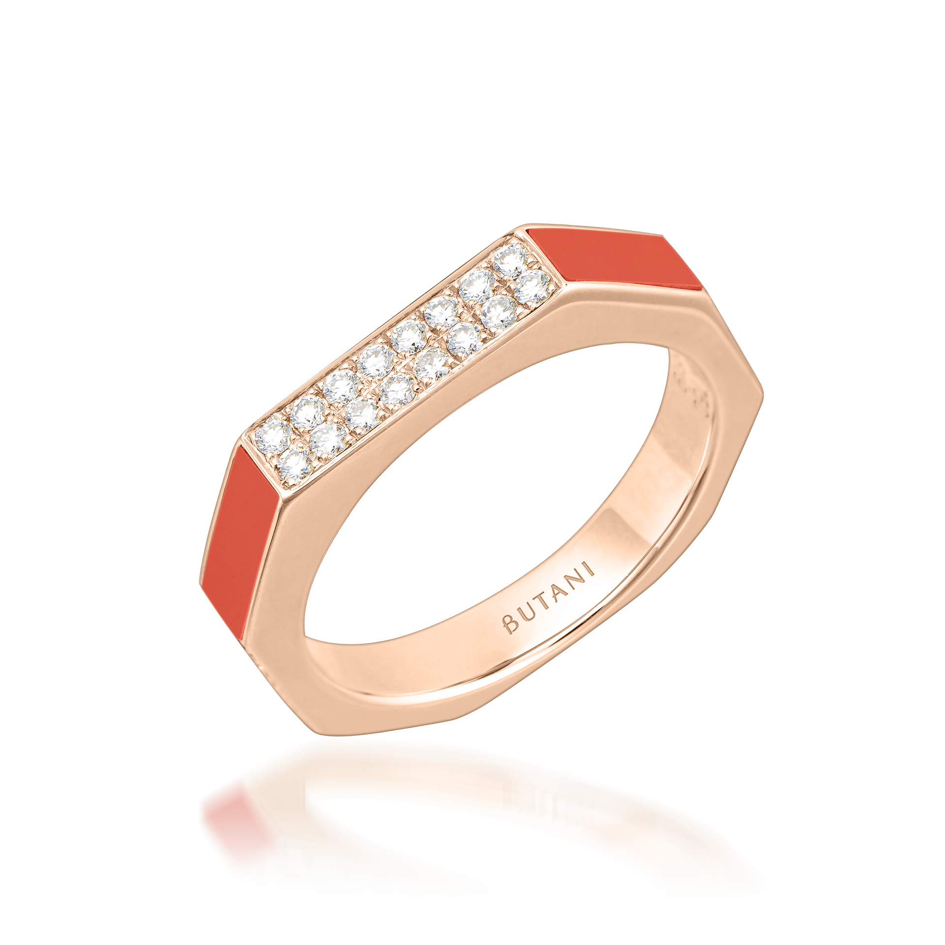 Nova Slim Diamond Ring with Orange Coral In 18K Rose Gold