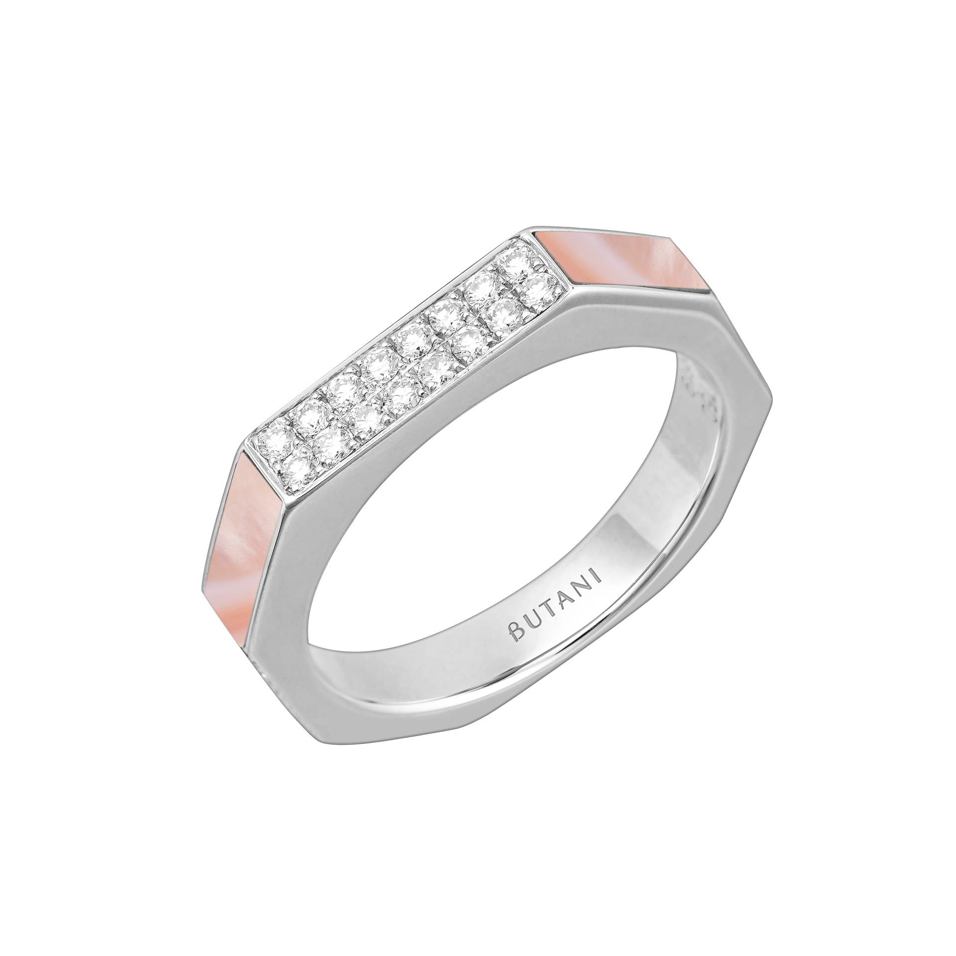 Nova Slim Diamond Ring with Pink Mother of Pearl In 18K White Gold