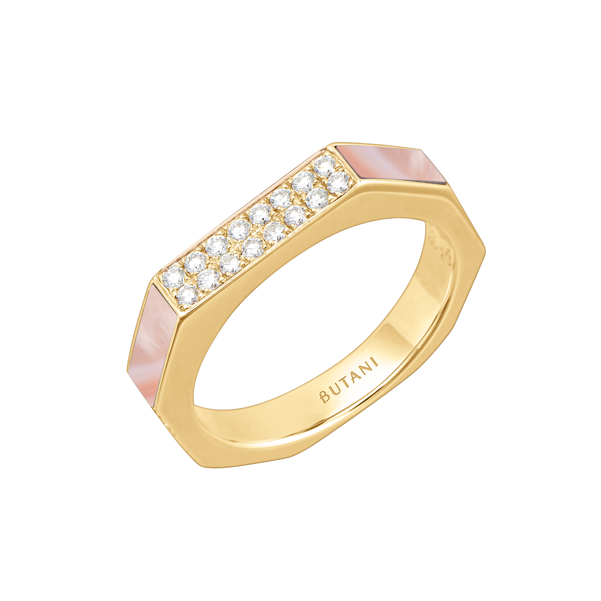 Nova Slim Diamond Ring with Pink Mother of Pearl In 18K Yellow Gold