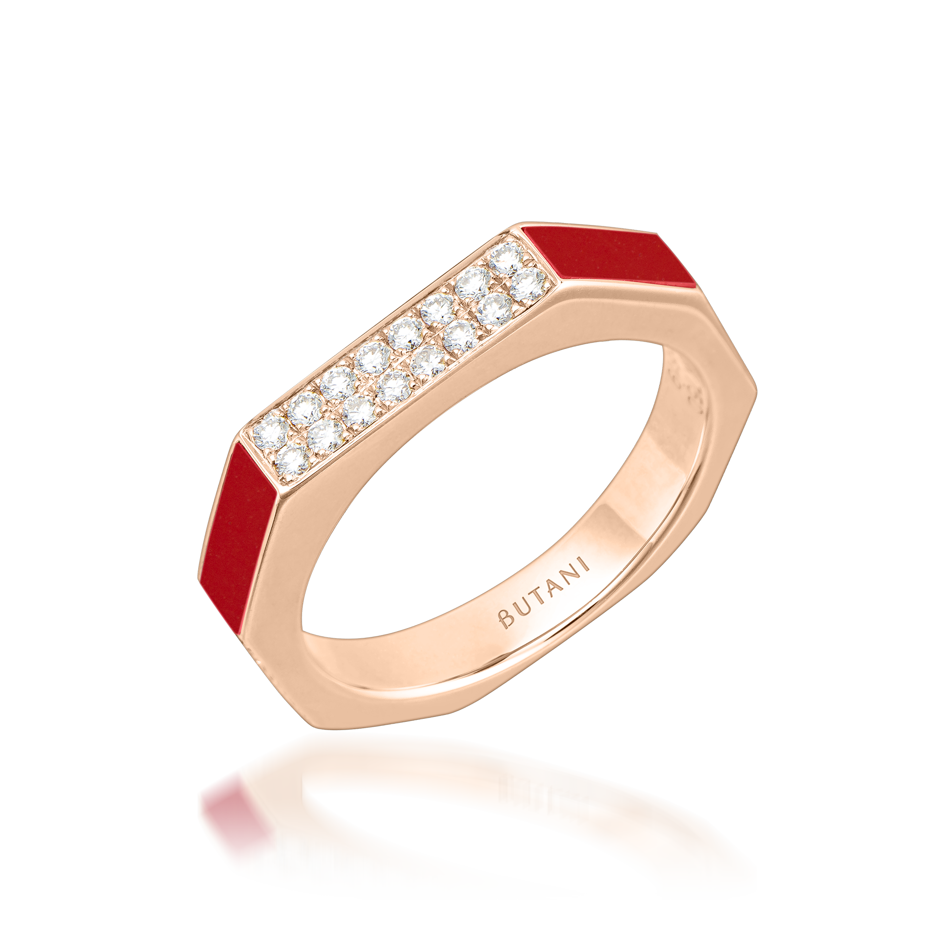 Nova Slim Diamond Ring with Red Coral In 18K Rose Gold