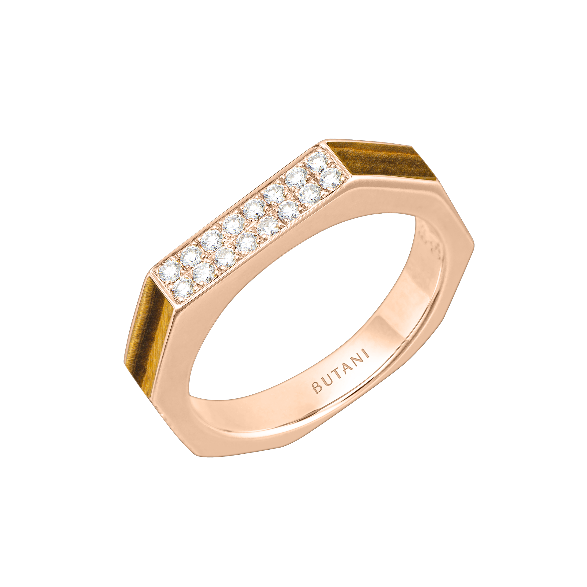 Nova Slim Diamond Ring with Tiger Eye In 18K Rose Gold