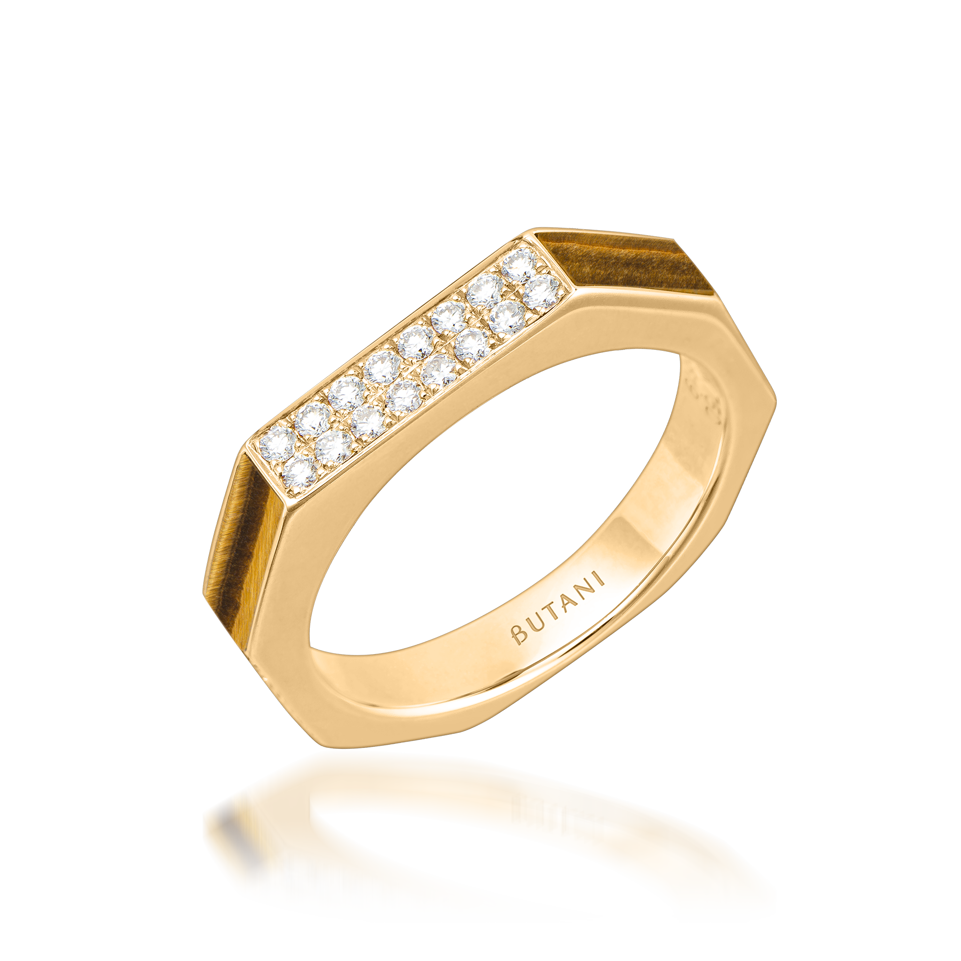 Nova Slim Diamond Ring with Tiger Eye In 18K Yellow Gold
