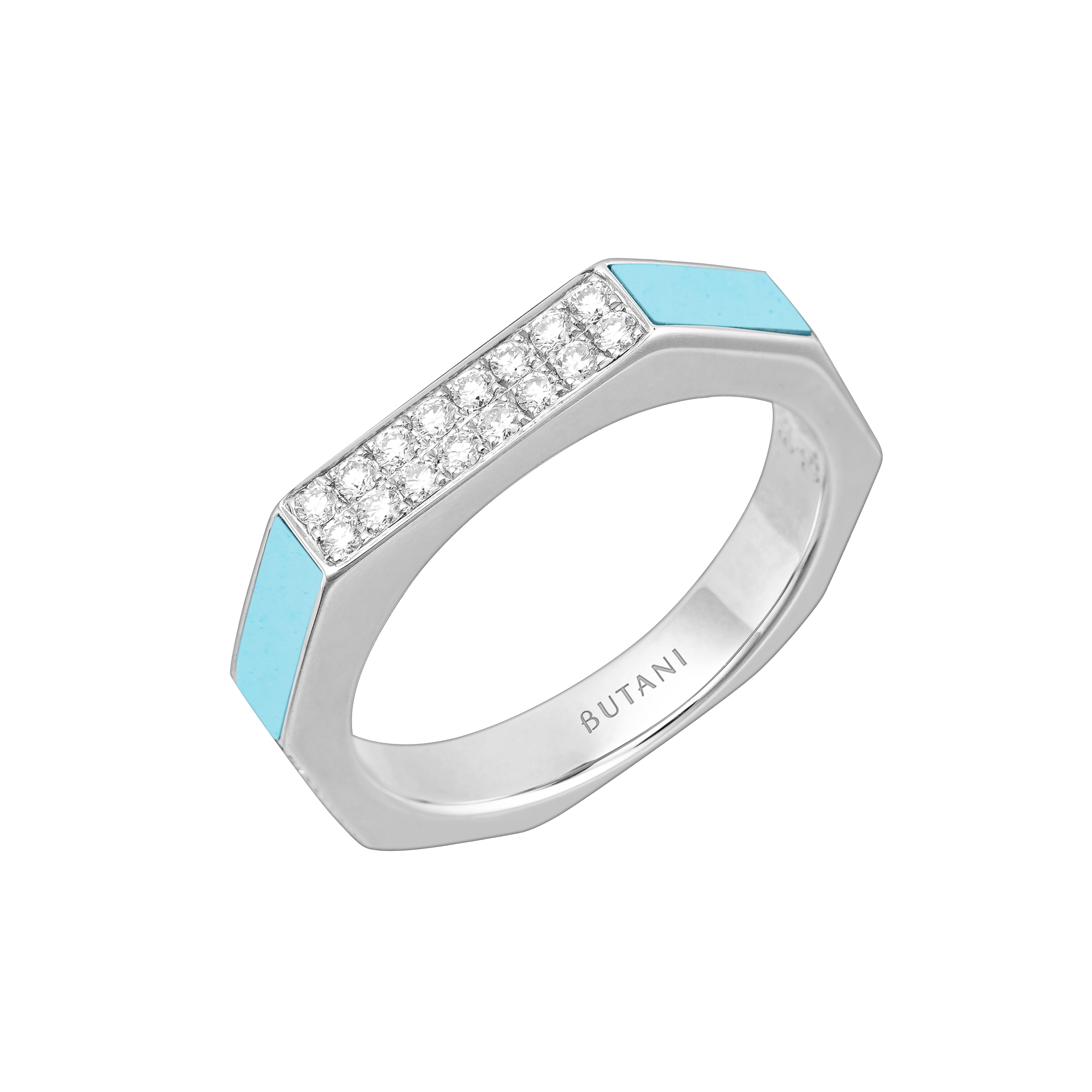 Nova Slim Diamond Ring with Turquoise In 18K White Gold
