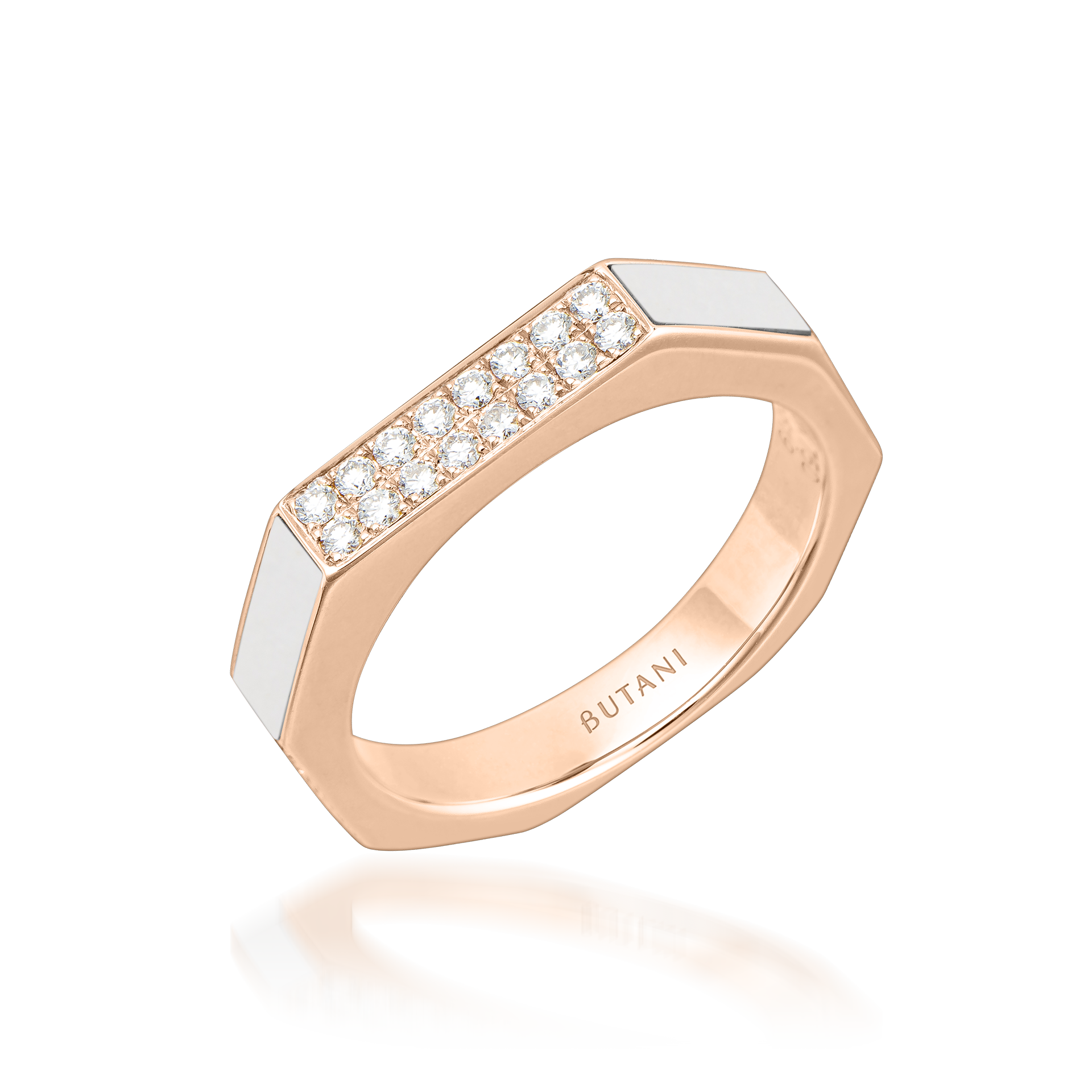 Nova Slim Diamond Ring with White Agate In 18K Rose Gold
