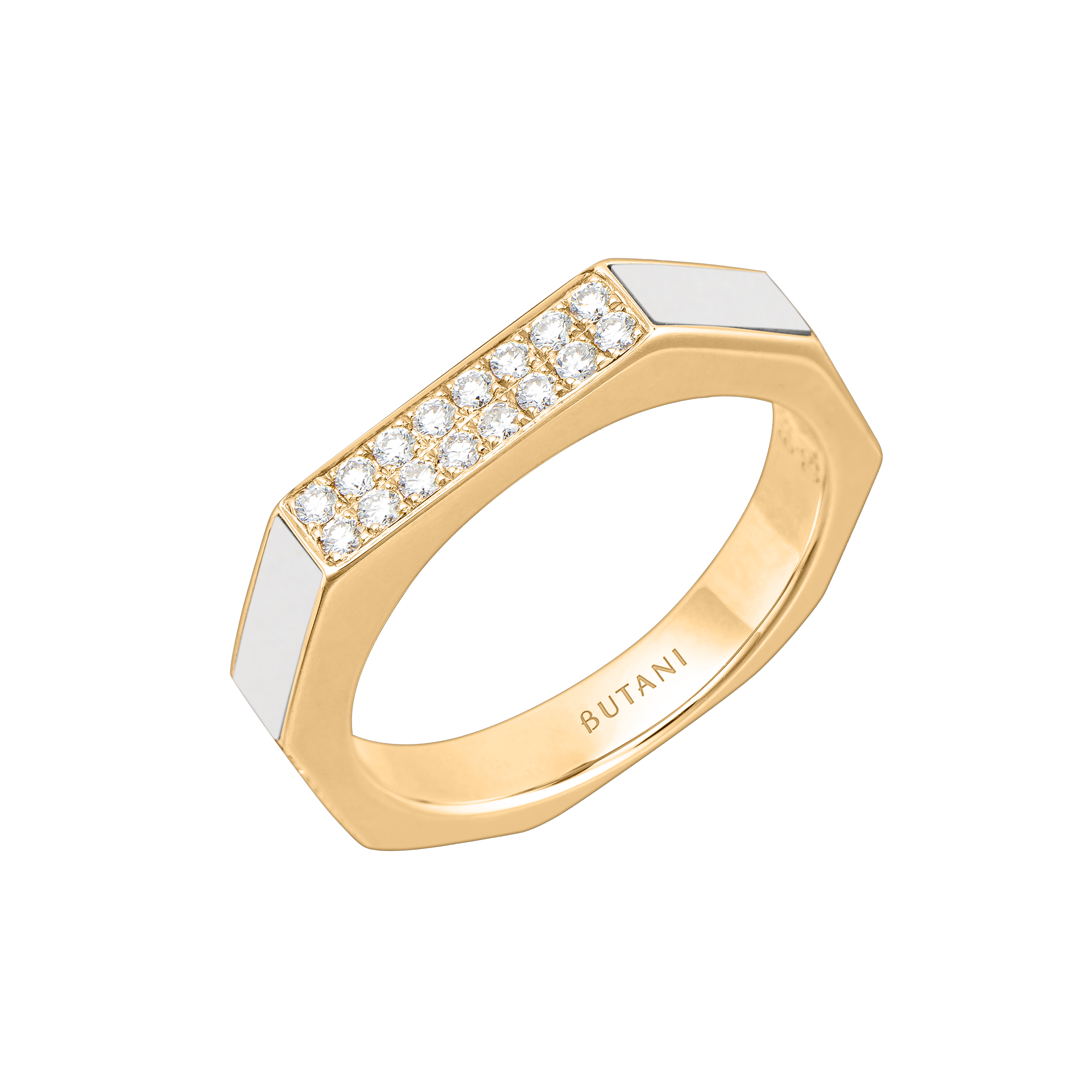 Nova Slim Diamond Ring with White Agate In 18K Yellow Gold