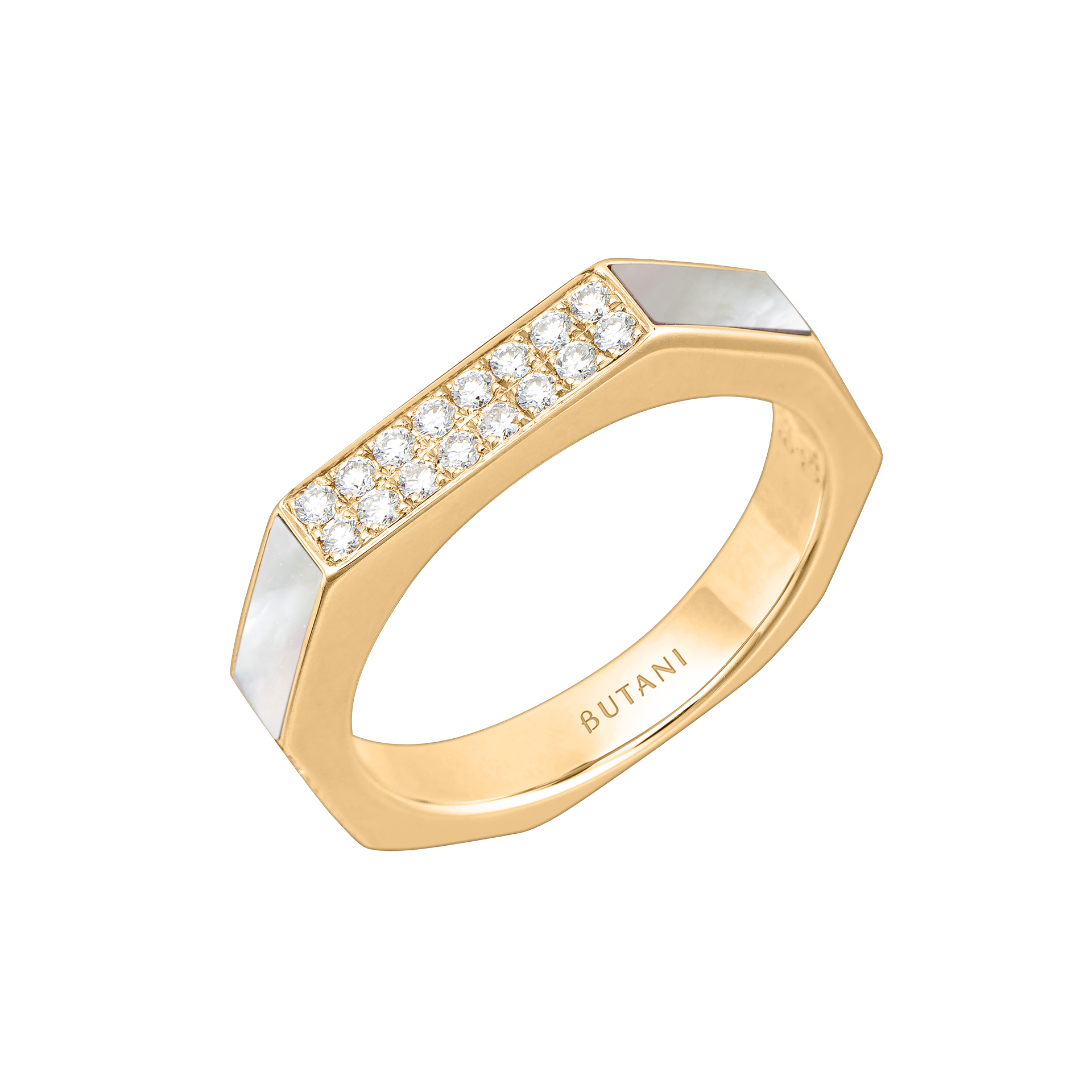 Nova Slim Diamond Ring with White Mother of Pearl In 18K Yellow Gold