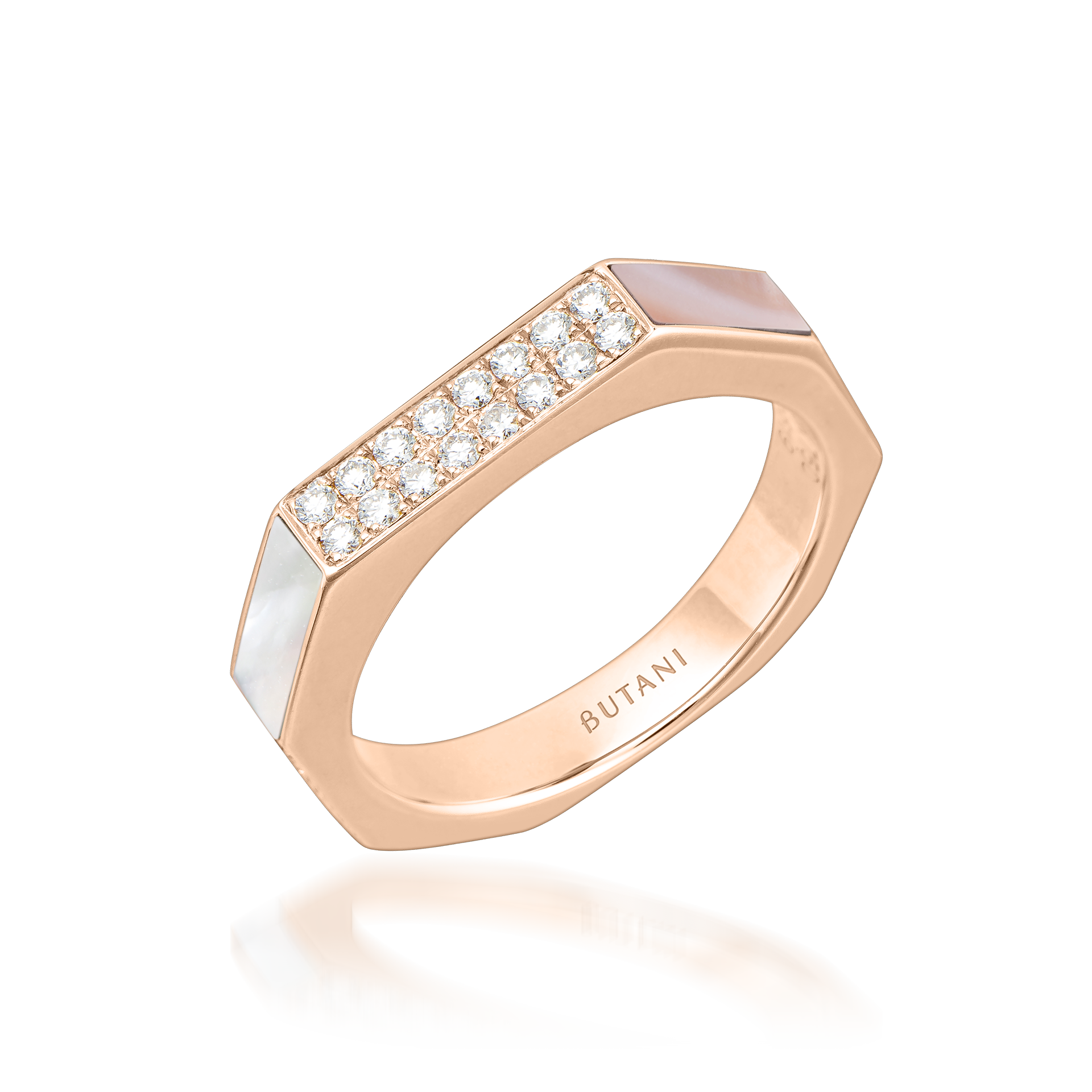 Nova Slim Diamond Ring with White and Pink Mother of Pearl In 18K Rose Gold