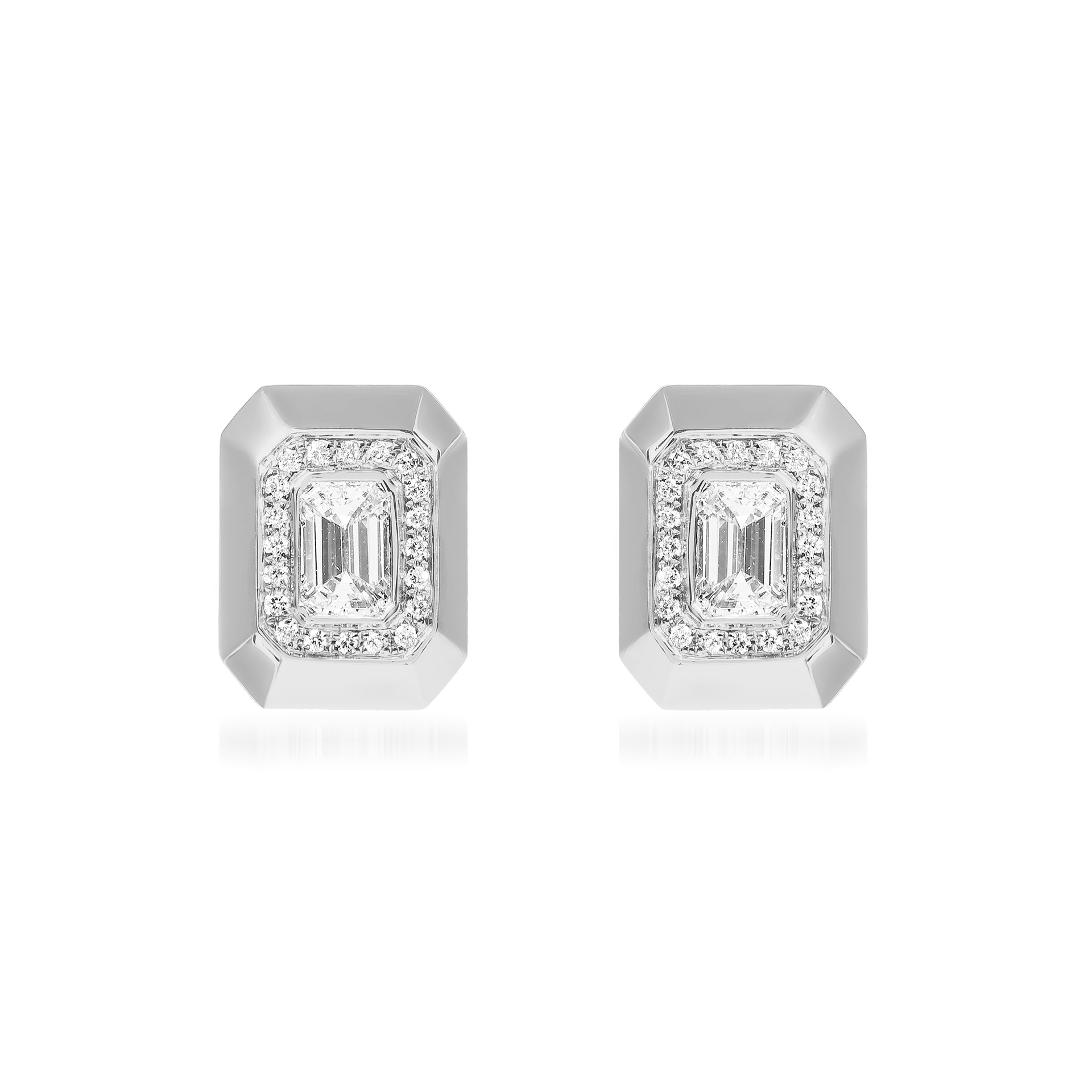 Metropolitan Emerald-Cut Diamond Halo Earrings In 18K White Gold