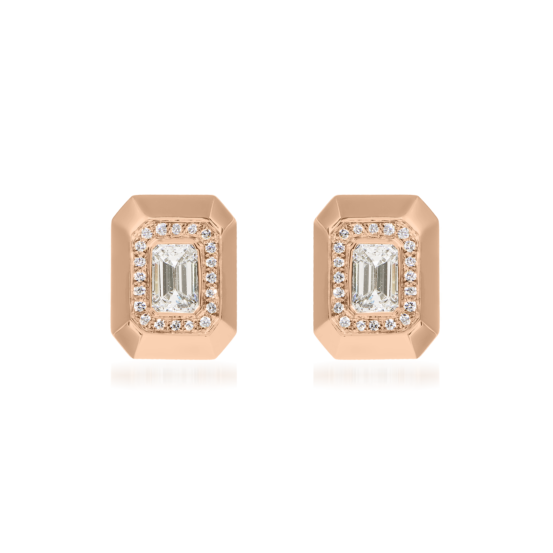 Metropolitan Emerald-Cut Diamond Halo Earrings In 18k Rose Gold