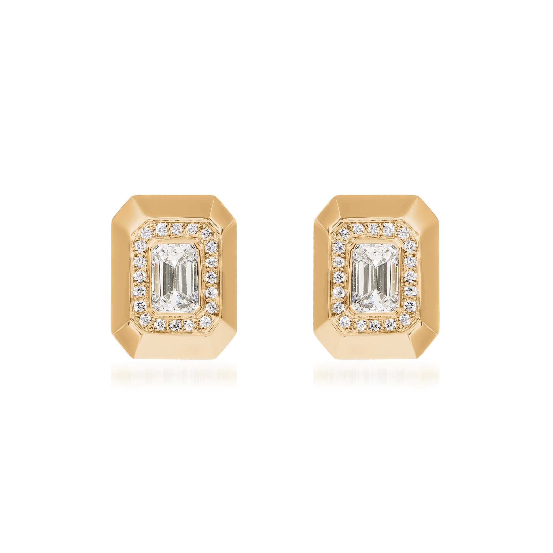 Metropolitan Emerald-Cut Diamond Halo Earrings In 18K Yellow Gold