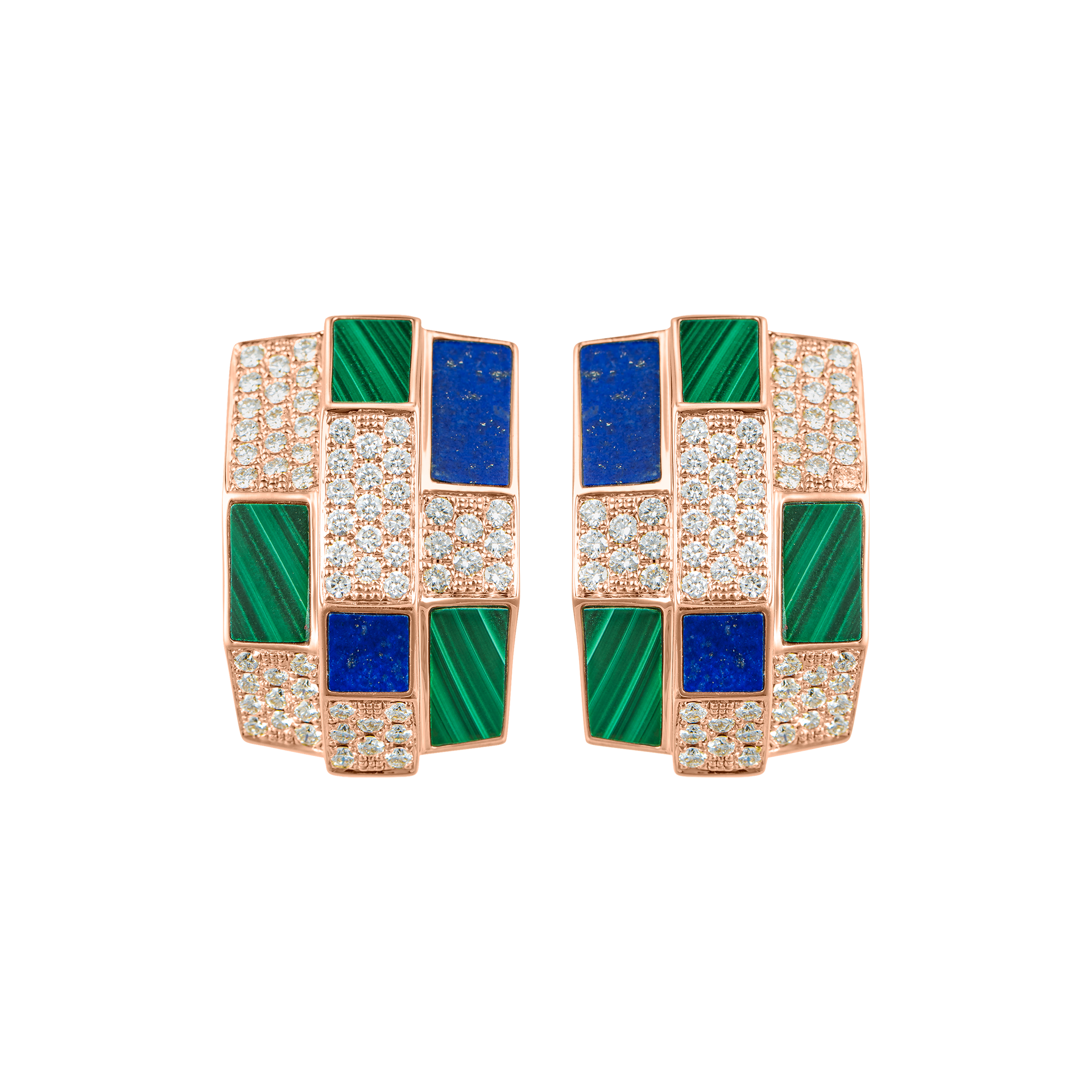 Nova Opera Earrings with Lapis Lazuli, Malachite and Diamond In 18K Rose Gold