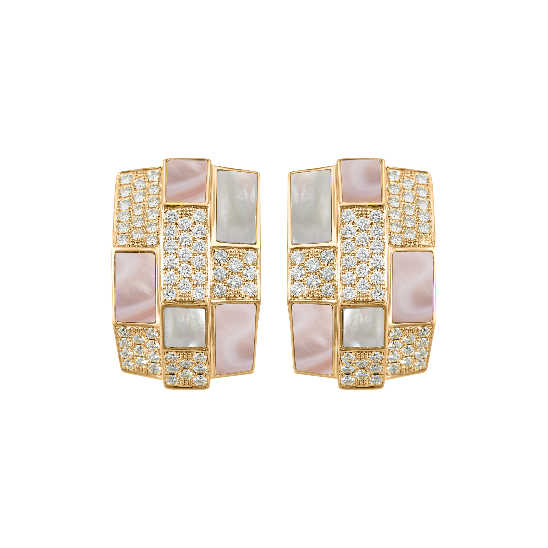 Nova Opera Earrings with White Mother of Pearl, Pink Mother of Pearl and Diamond In 18K Yellow Gold