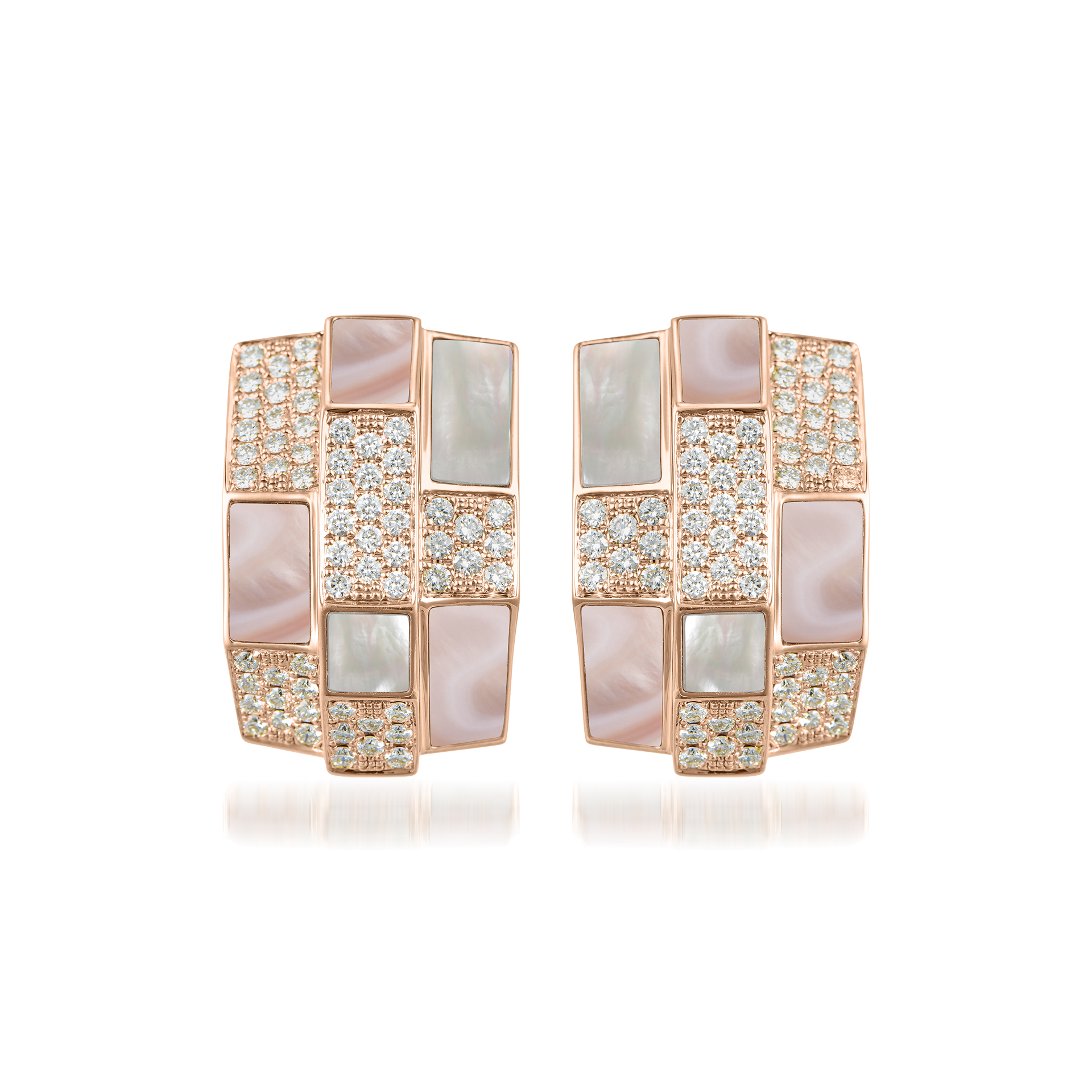 Nova Opera Earrings with White Mother of Pearl, Pink Mother of Pearl and Diamond In 18K Rose Gold