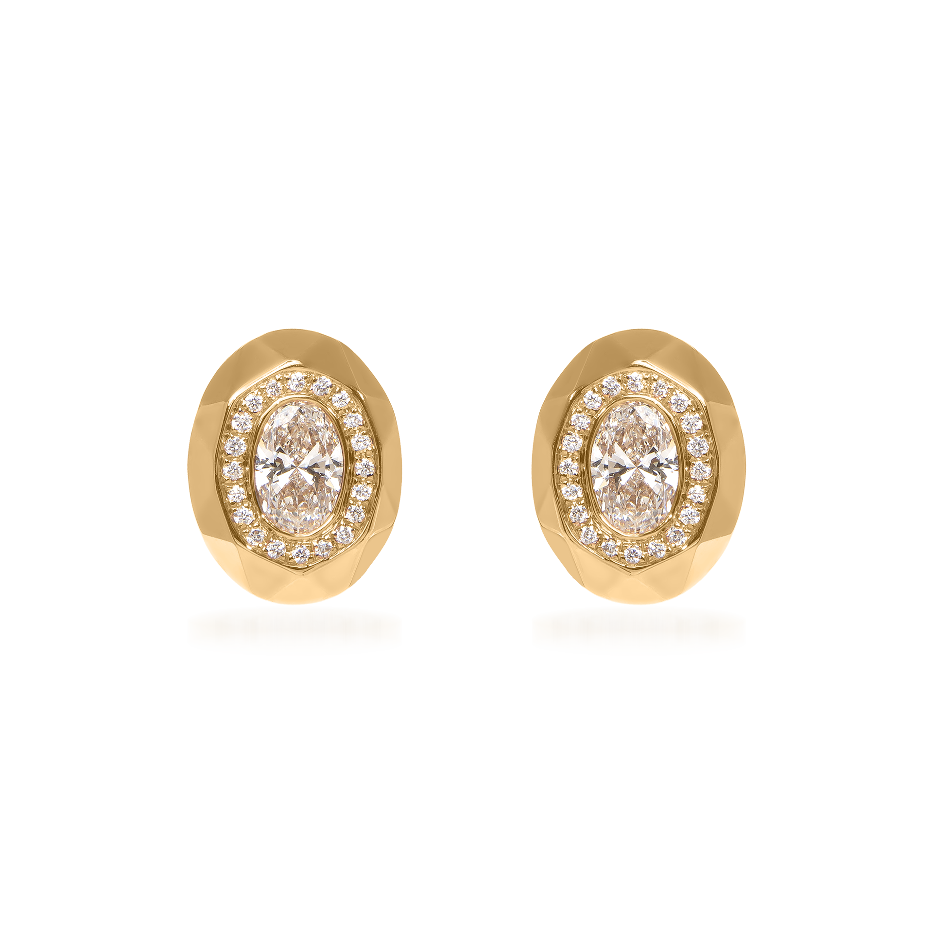 Metropolitan Oval-Cut Diamond Halo Earrings In 18K Yellow Gold