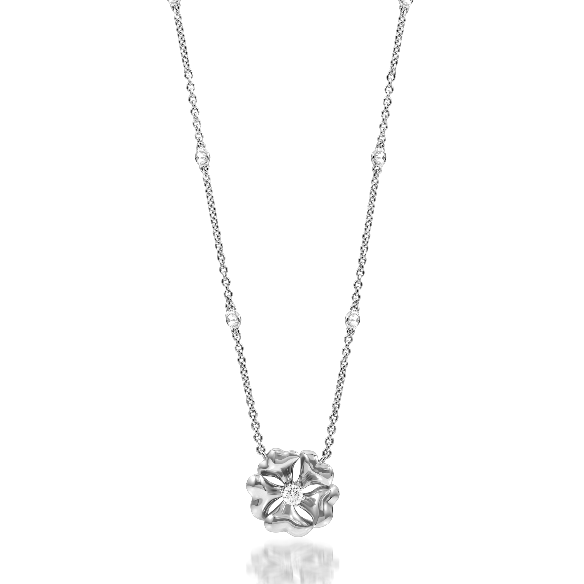 Bloom Gold and Diamond Flower Necklace In 18K White Gold