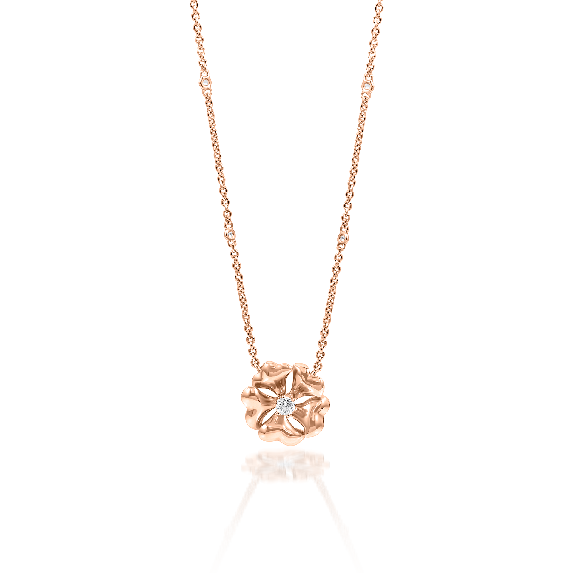 Bloom Gold and Diamond Flower Necklace In 18K Rose Gold