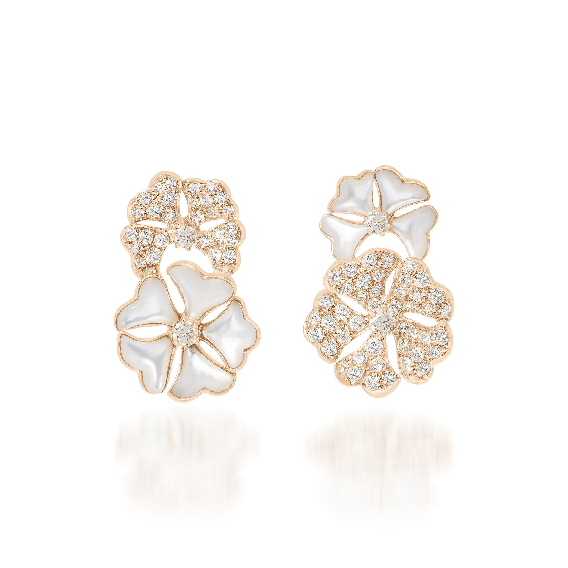 Bloom Diamond and White Mother-of-Pearl Double Bloom Earrings In 18K Rose Gold