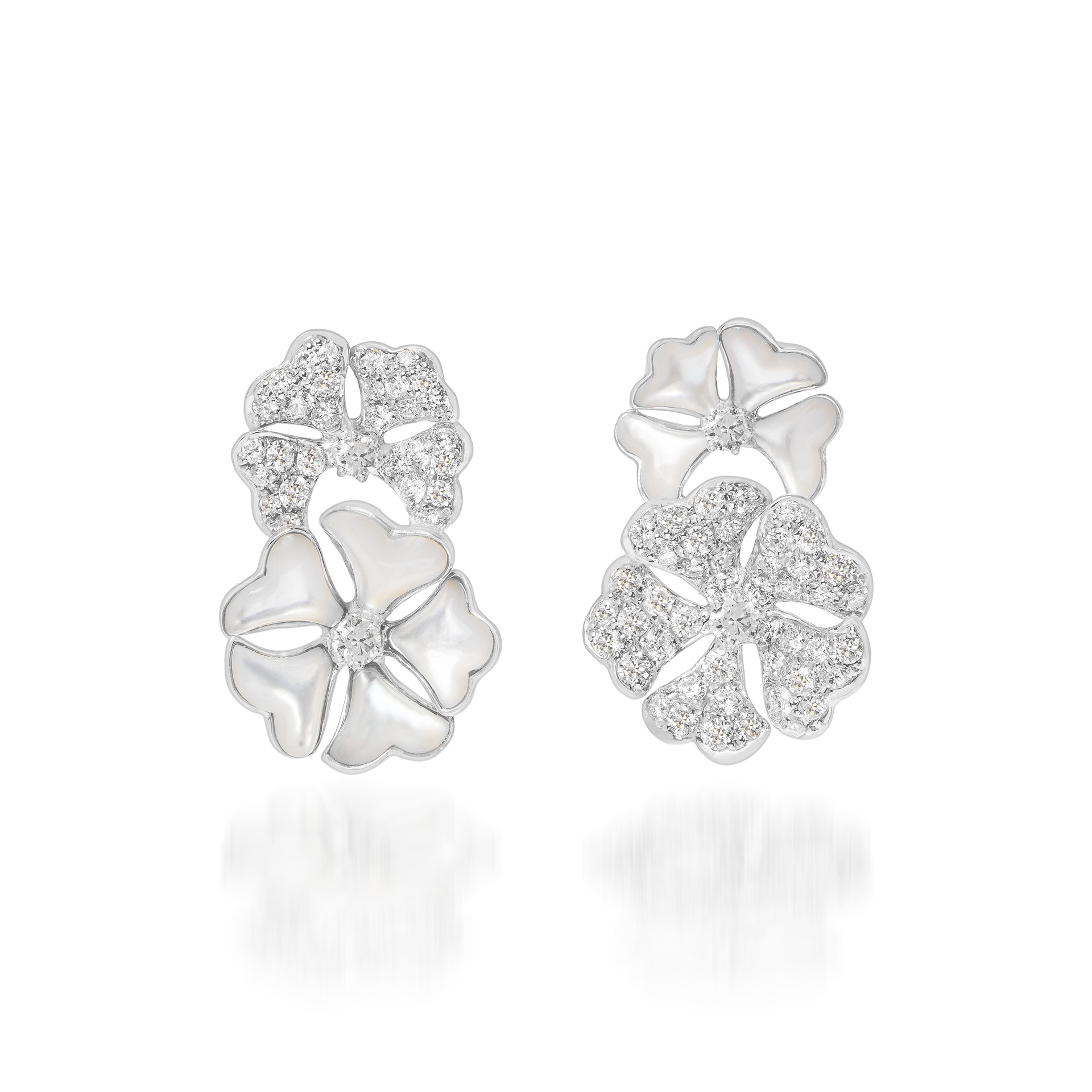 Bloom Diamond and White Mother-of-Pearl Double Bloom Earrings In 18K White Gold