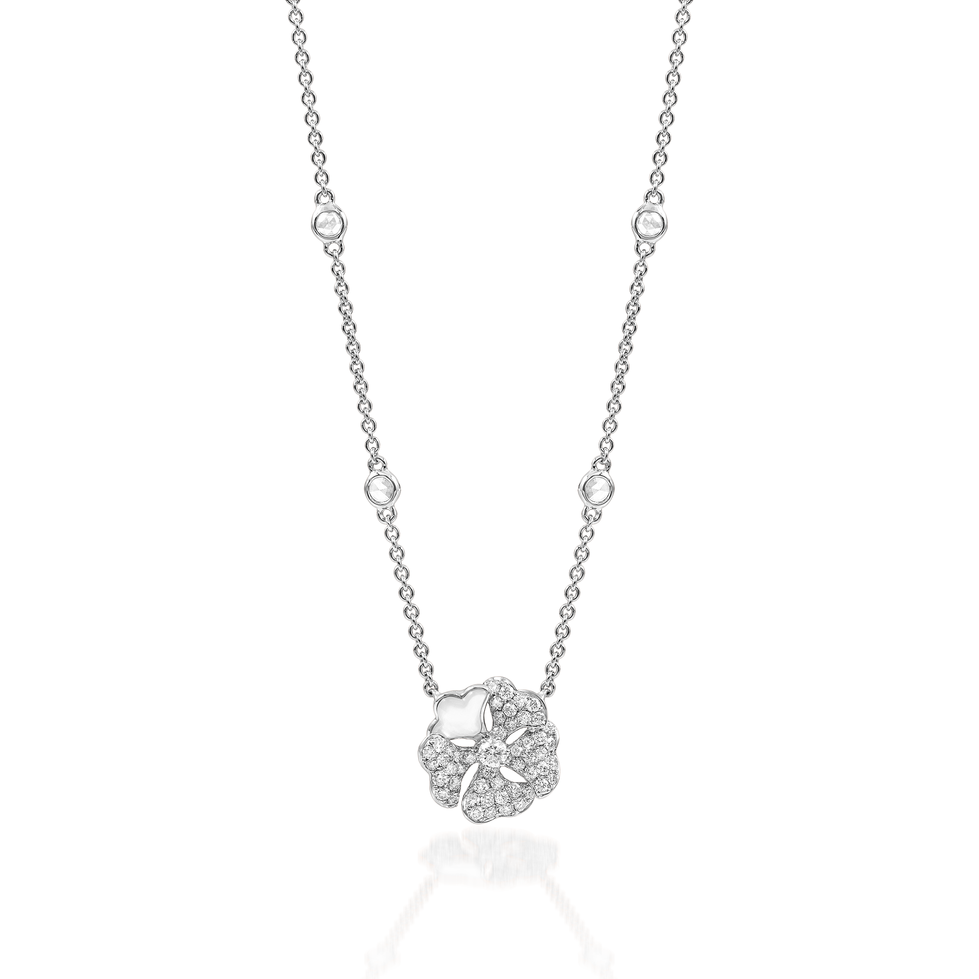 diamond ~ mother-of-pearl ~ flower pendant necklace