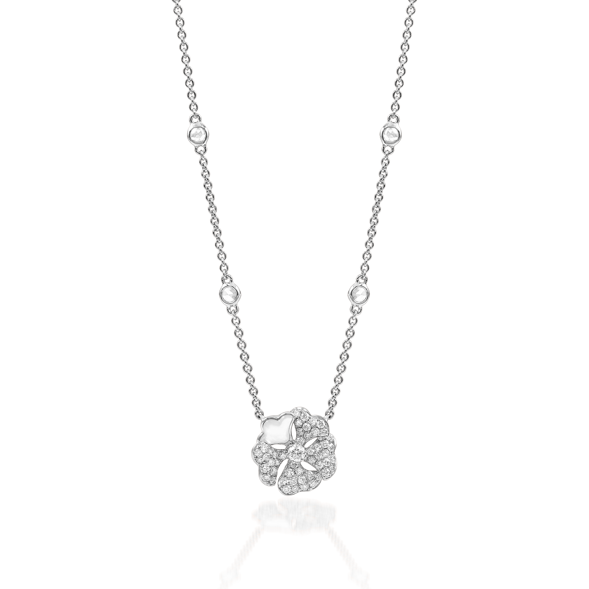 Bloom Pavé Diamond and Mother-of-Pearl Flower Necklace In 18K White Gold