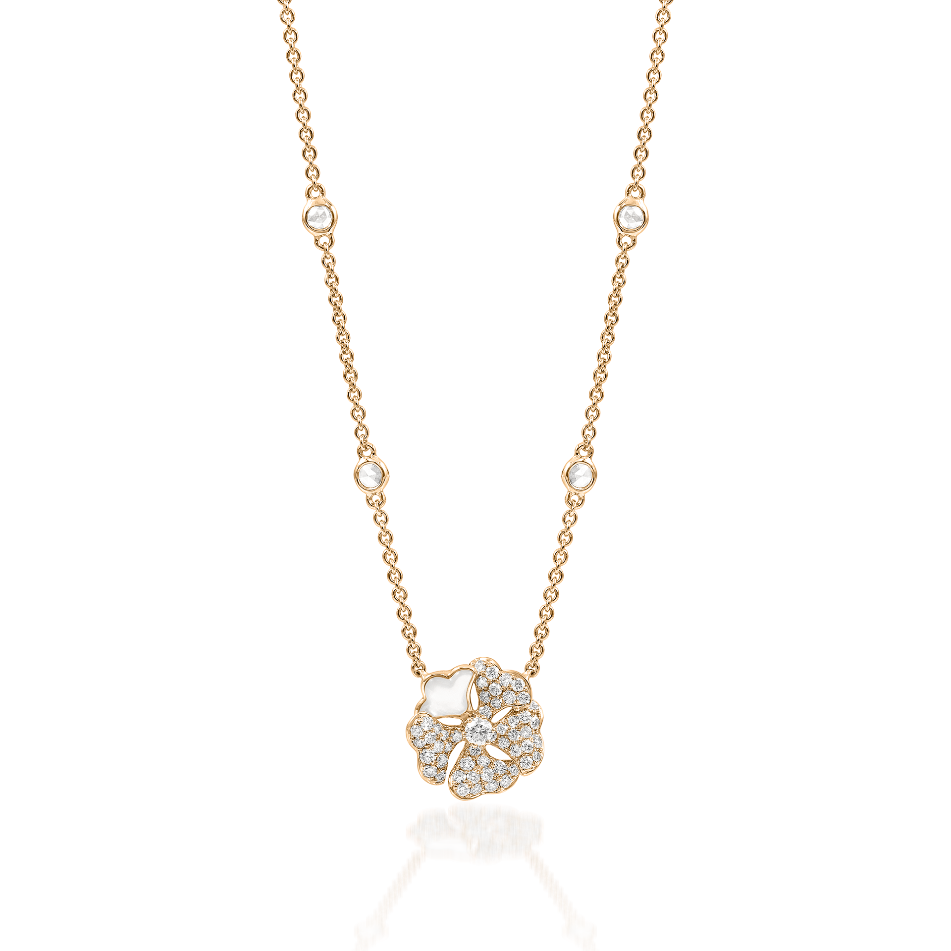 Bloom Pavé Diamond and Mother-of-Pearl Flower Necklace In 18K Yellow Gold