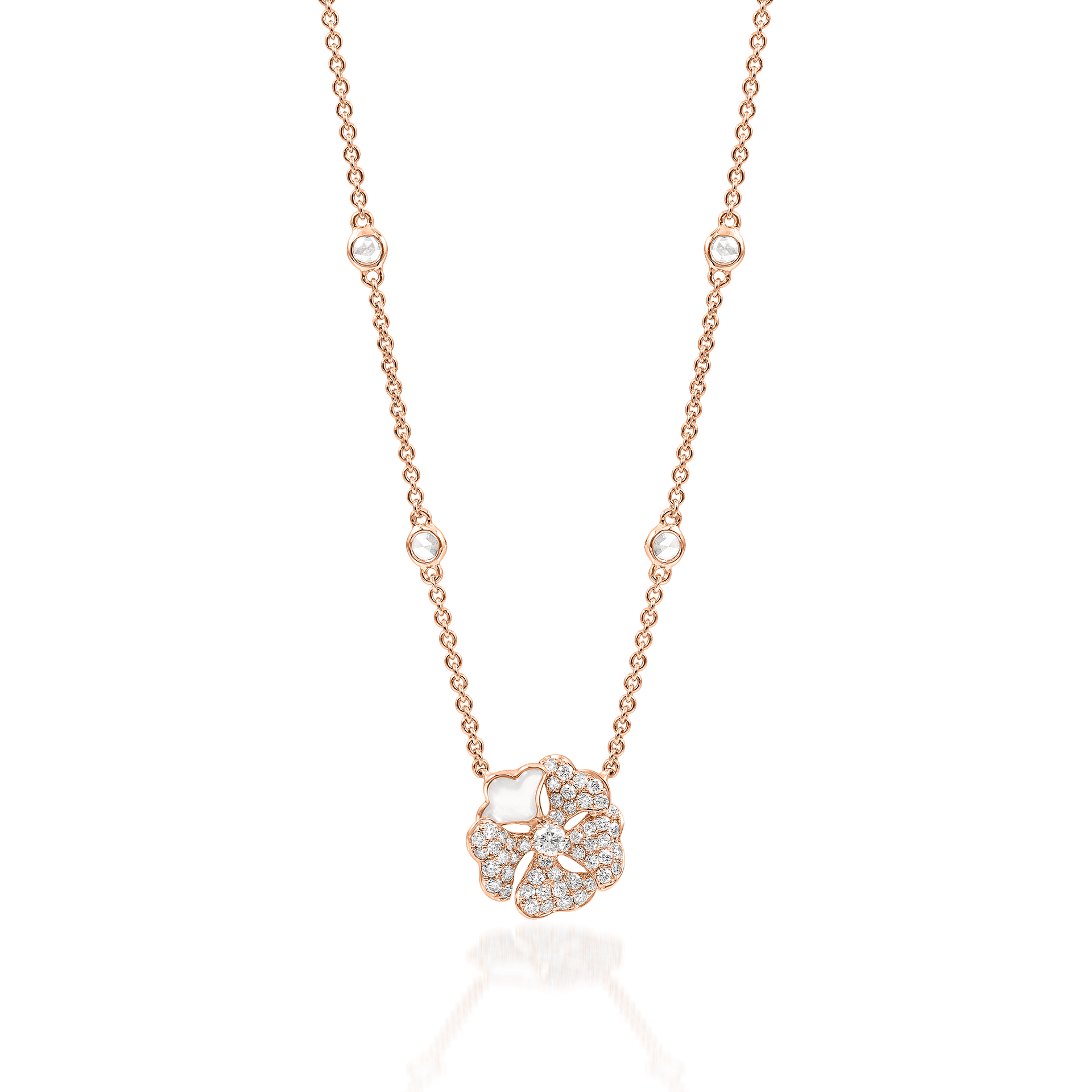 Bloom Pavé Diamond and Mother-of-Pearl Flower Necklace In 18K Rose Gold