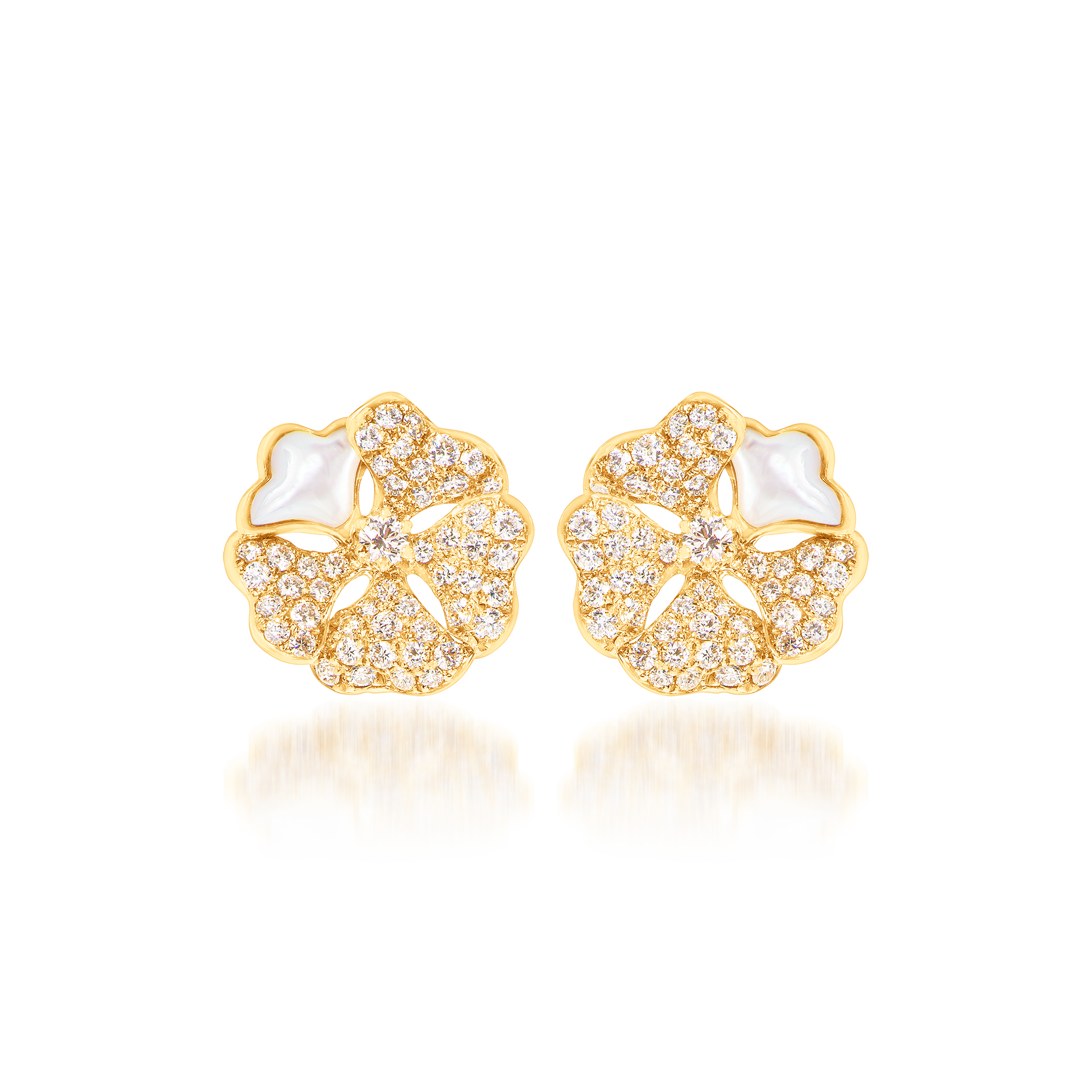 Bloom Diamond and White Mother-of-Pearl Bloom Earring Tops In 18K Yellow Gold