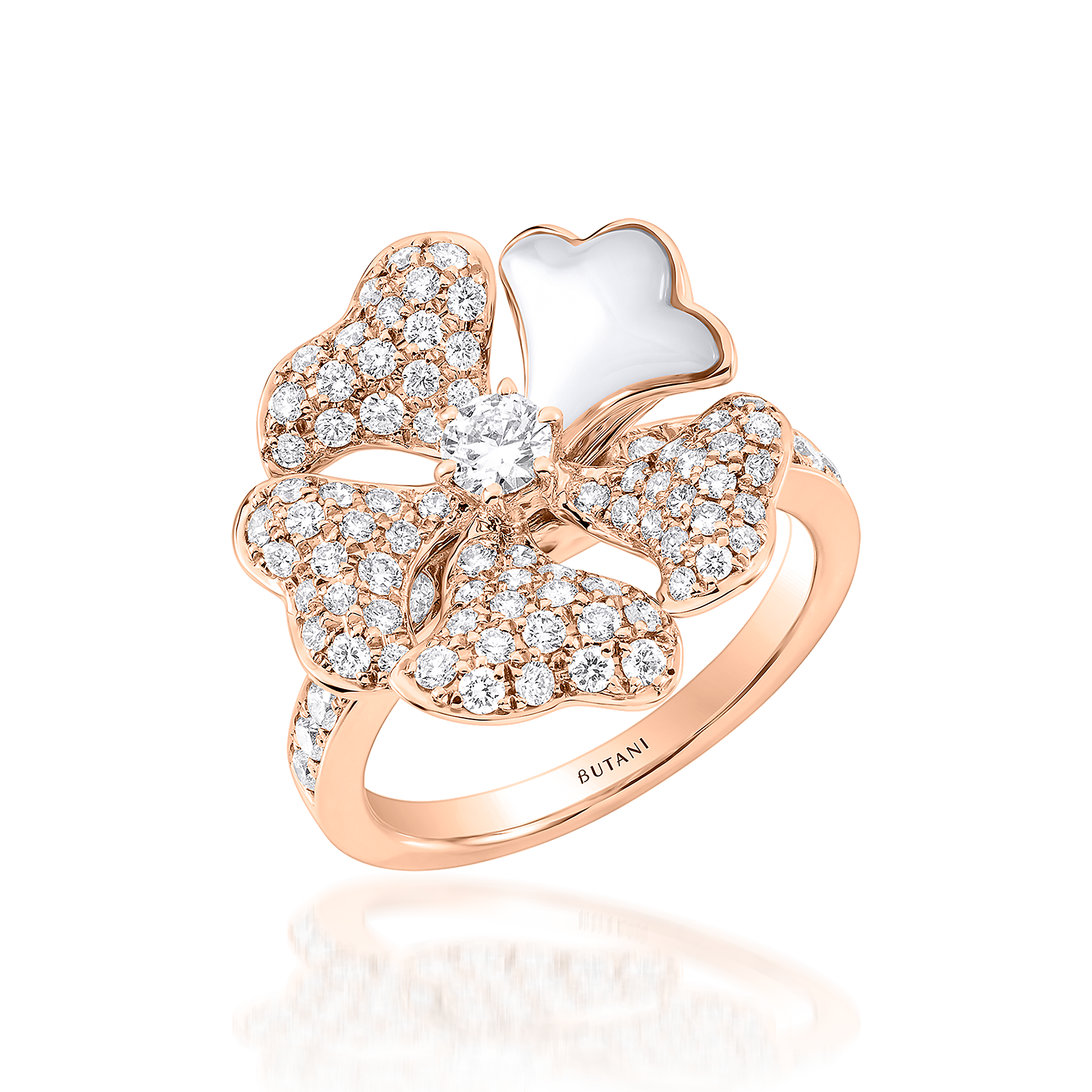 Bloom Mother-of-Pearl and Pavé Diamond Ring In 18K Rose Gold