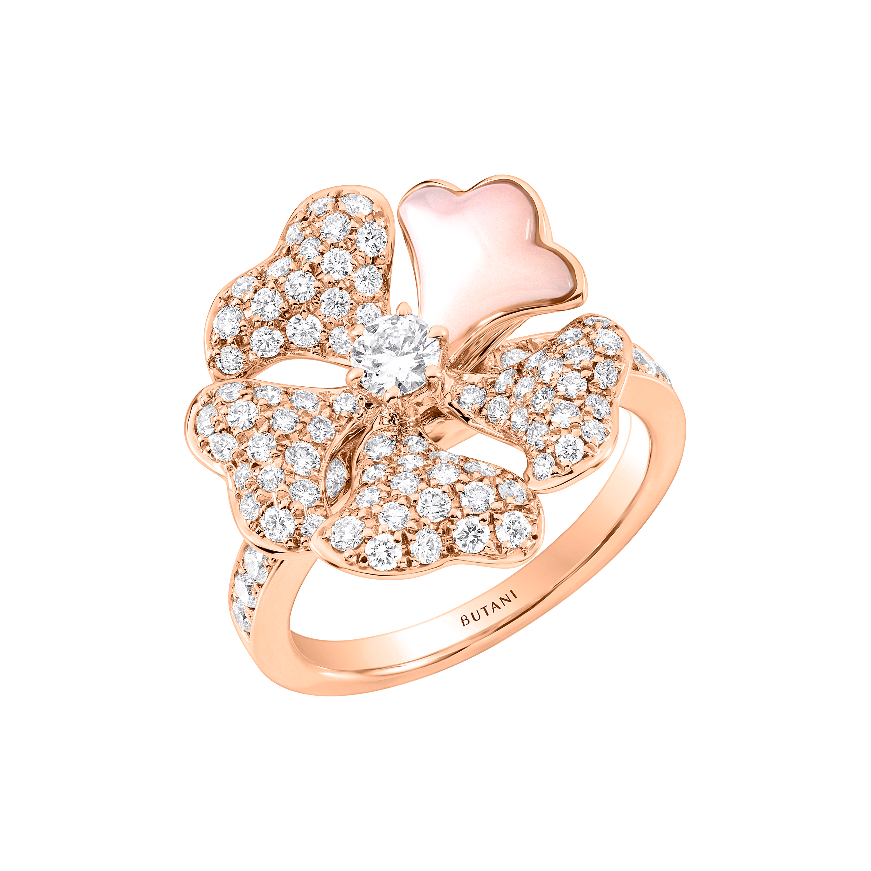 Bloom Pink Mother-of-Pearl and Pavé Diamond Ring In 18K Rose Gold