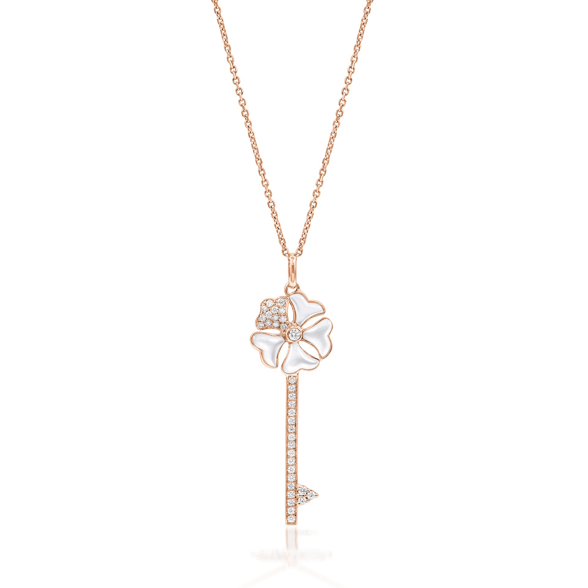 Bloom Diamond and Mother-of-Pearl Key Necklace In 18K Rose Gold