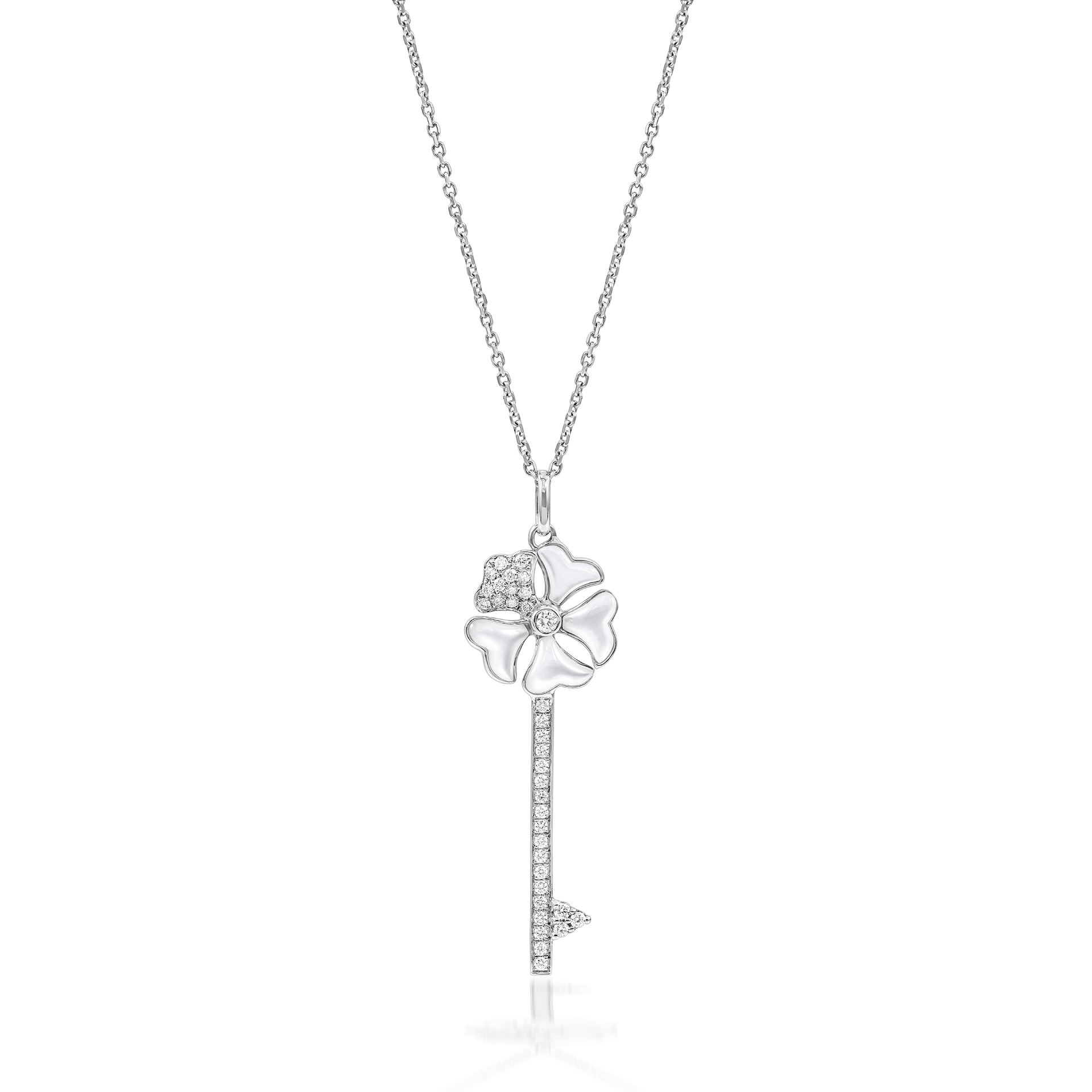 Bloom Diamond and Mother-of-Pearl Key Necklace In 18K White Gold