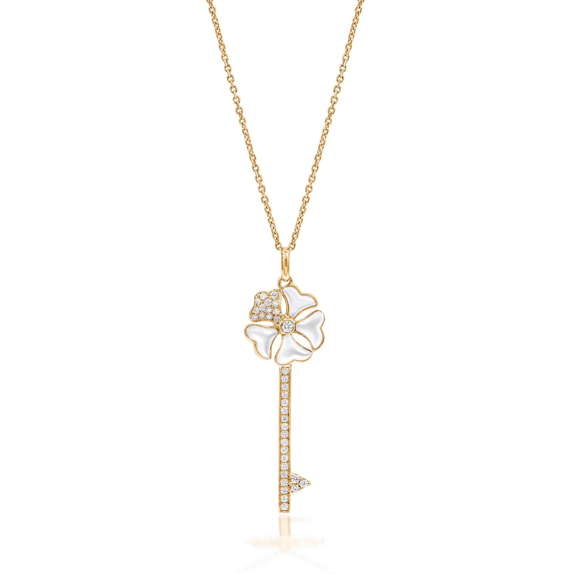 Bloom Diamond and Mother-of-Pearl Key Necklace In 18K Yellow Gold