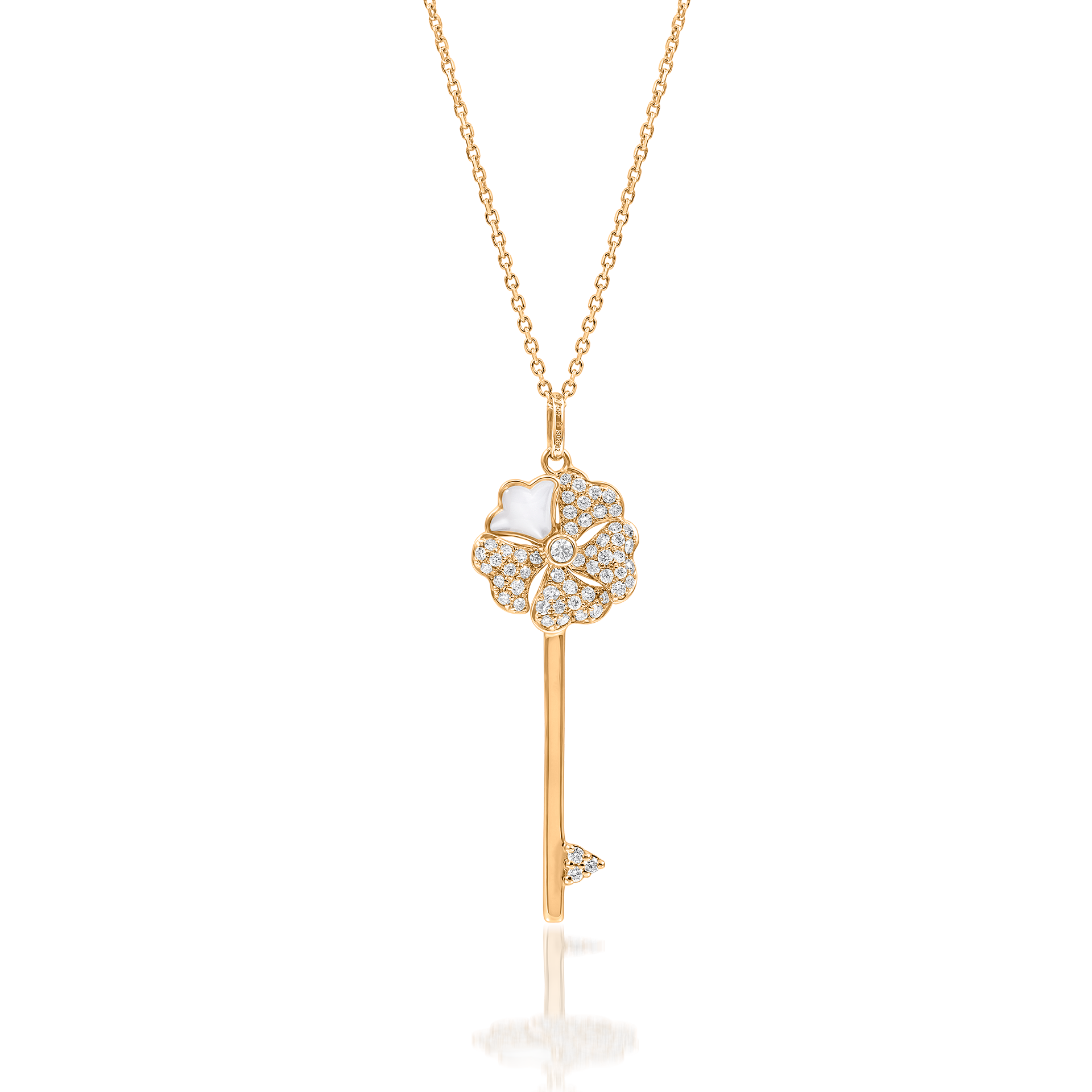 Bloom Diamond Key Necklace with Mother-of-Pearl In 18K Yellow Gold
