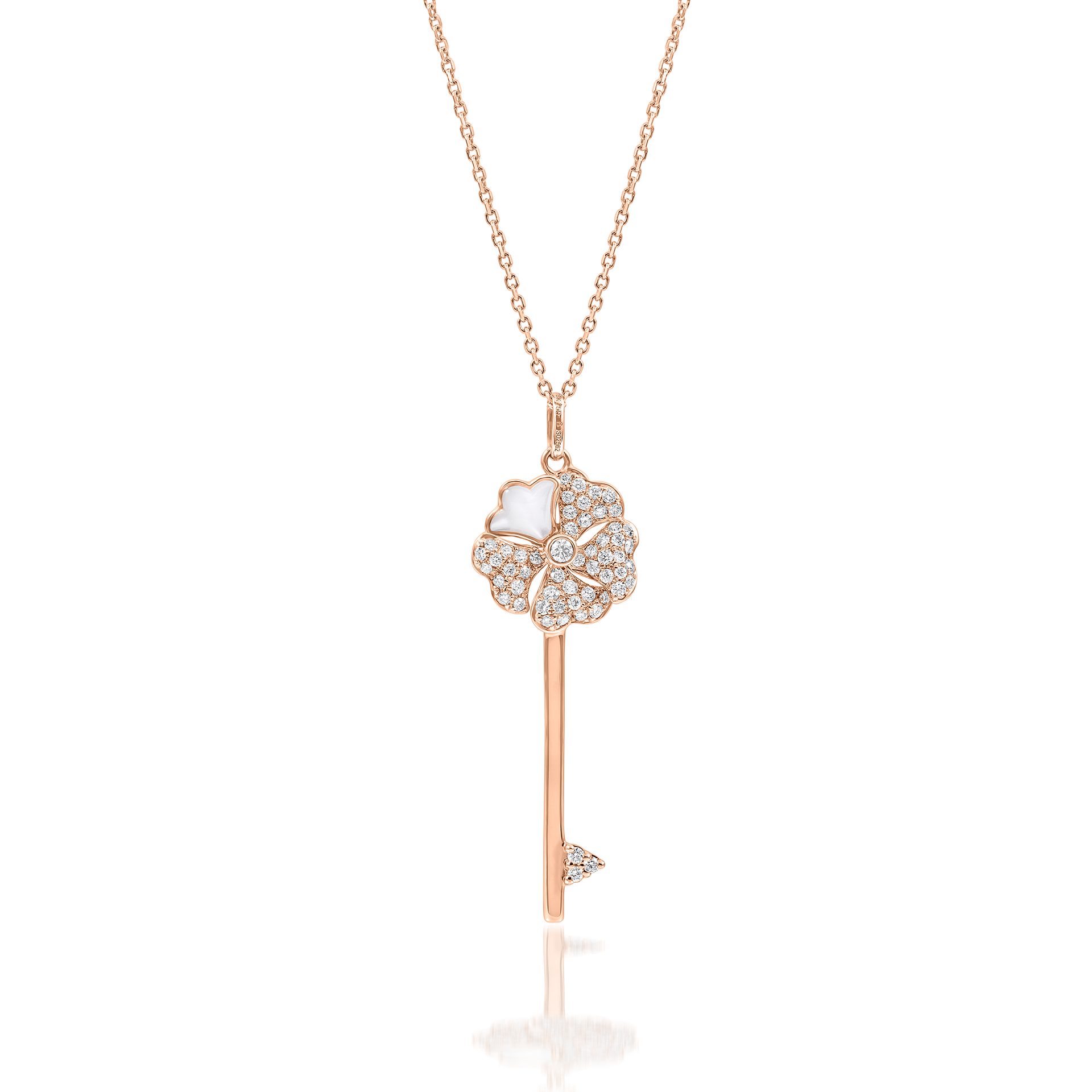 Bloom Diamond Key Necklace with Mother-of-Pearl In 18K Rose Gold